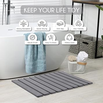Foldable Stone Bath Mat, Super Absorbent Diatomaceous Earth Mat, 24