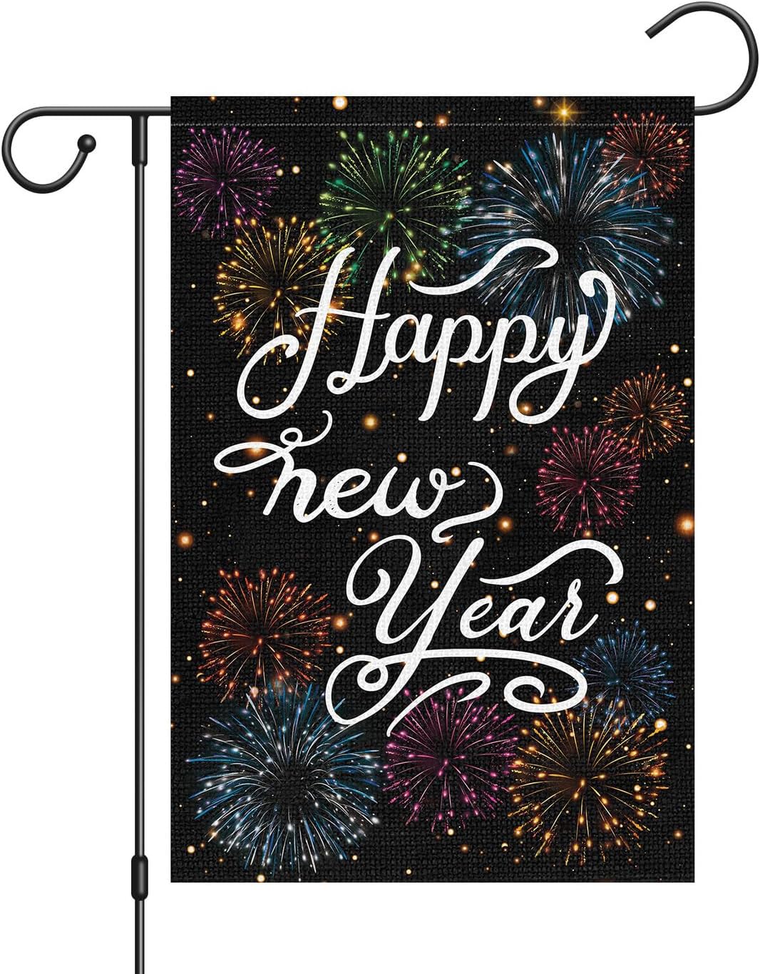 Louise Maelys Happy New Year Garden Flag Double Sided Firework 12x18 Inch Small Burlap Welcome Winter Holiday Yard Outdoor Outside House Decor
