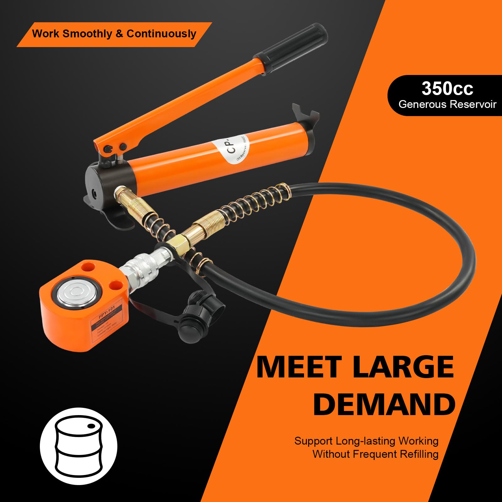 Bomba hidráulica manual 70MPa 10T 350cc depósito de aceite con elevador hidráulico 22046lbs Capacidad de carga Estructura de acero Mango ergonómico para reparación de automóviles, industria, taller