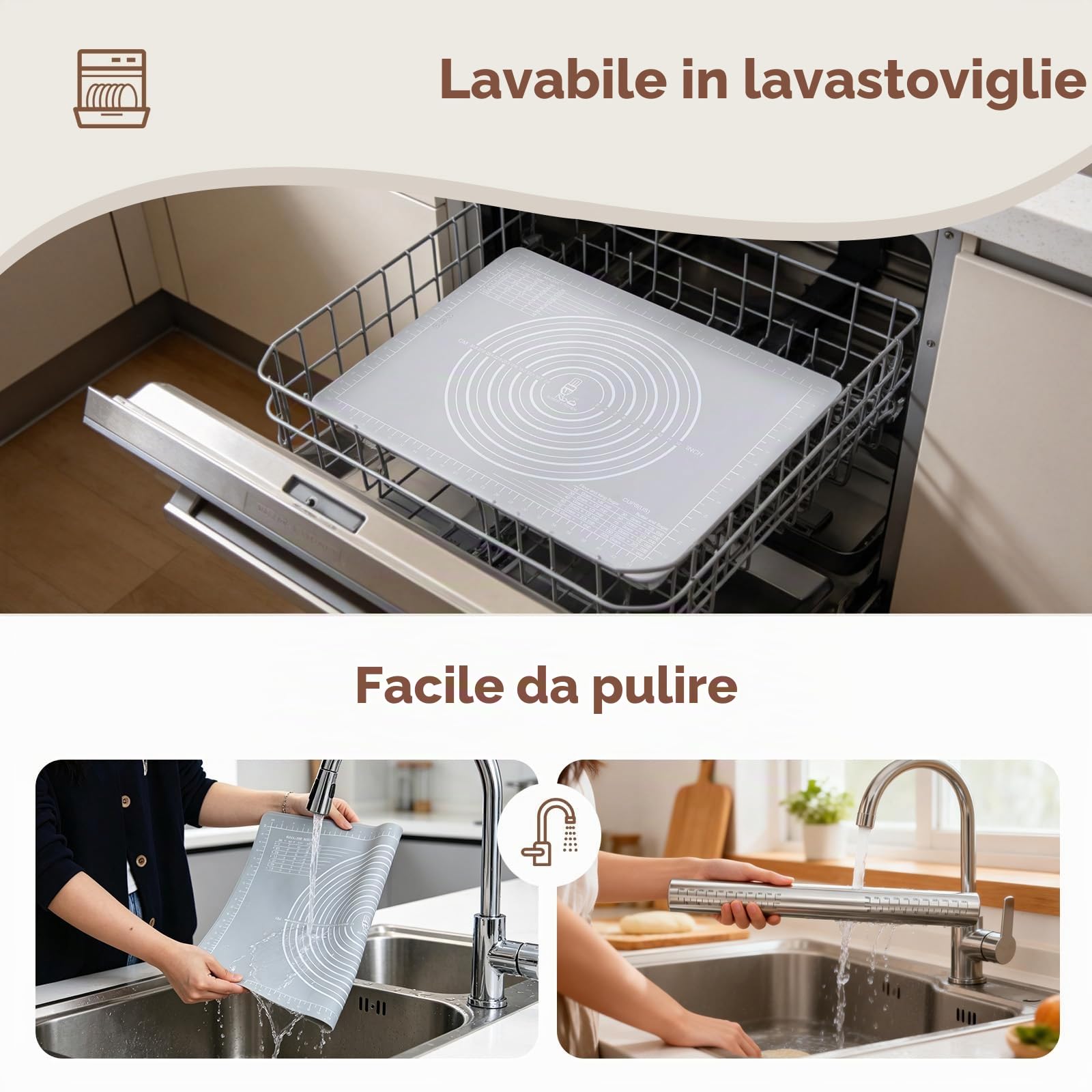 SUPER KITCHEN Mattarello in Acciaio Inox Con 5 Dischi Regolabili Anello, Stuoia di Rolling della Pasticceria del Silicone Antiaderente Tappetino da Forno Spianatoia per Impastare (50x40cm, Grigio)