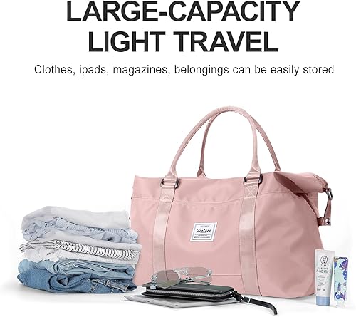 Miniatura 3 de Bolsa de viaje bolsa de lona impermeable para gimnasio bolsa de mano de fin de semana para mujeres con manga de carrito bolsillo húmedo bolsas de