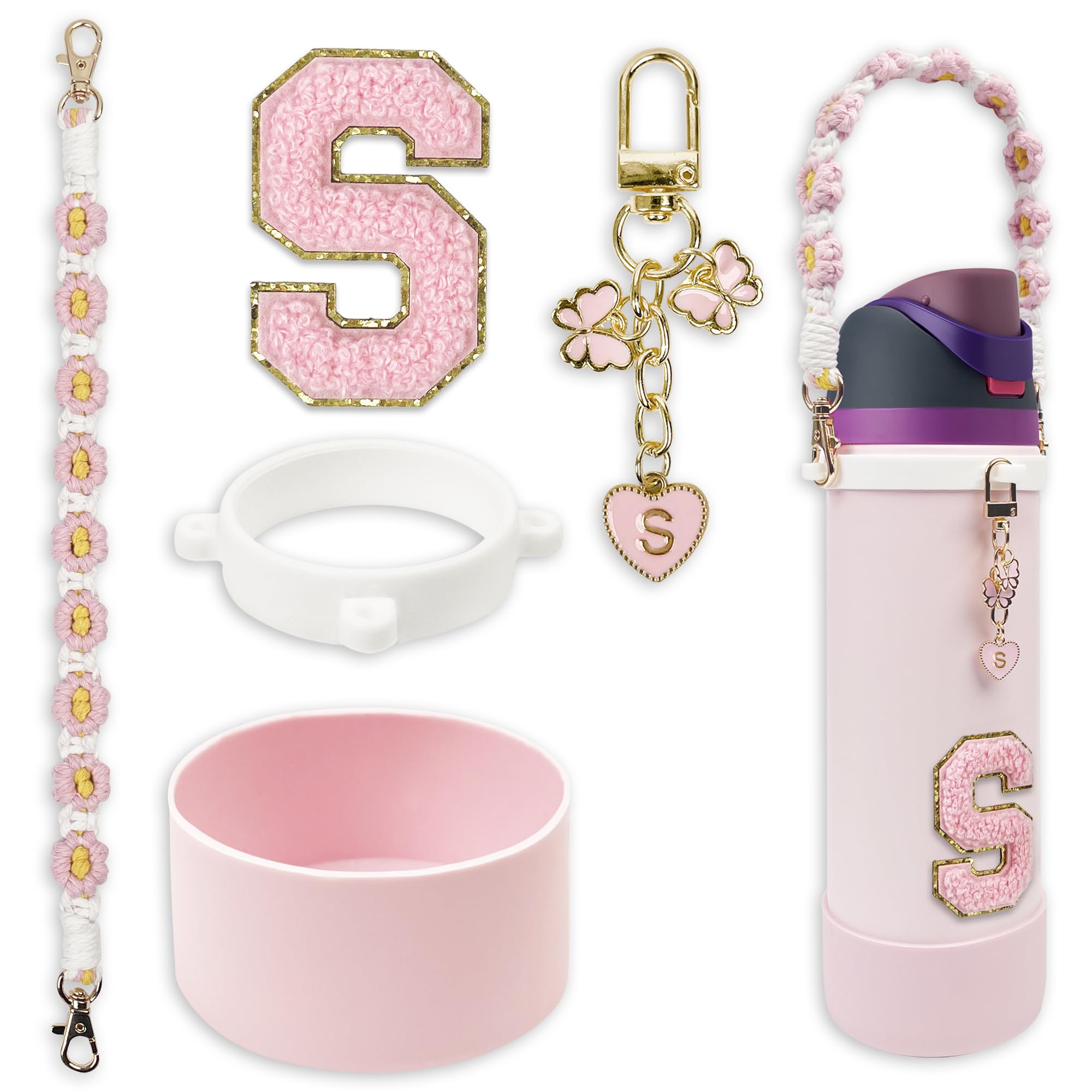 SITKOL Silicone Boot Cute Monogram Set Compatible with Owala Water Bottle 24 oz, 32 oz, 40 oz - Perfect Letter Owala Accessories for Owala Tumbler,