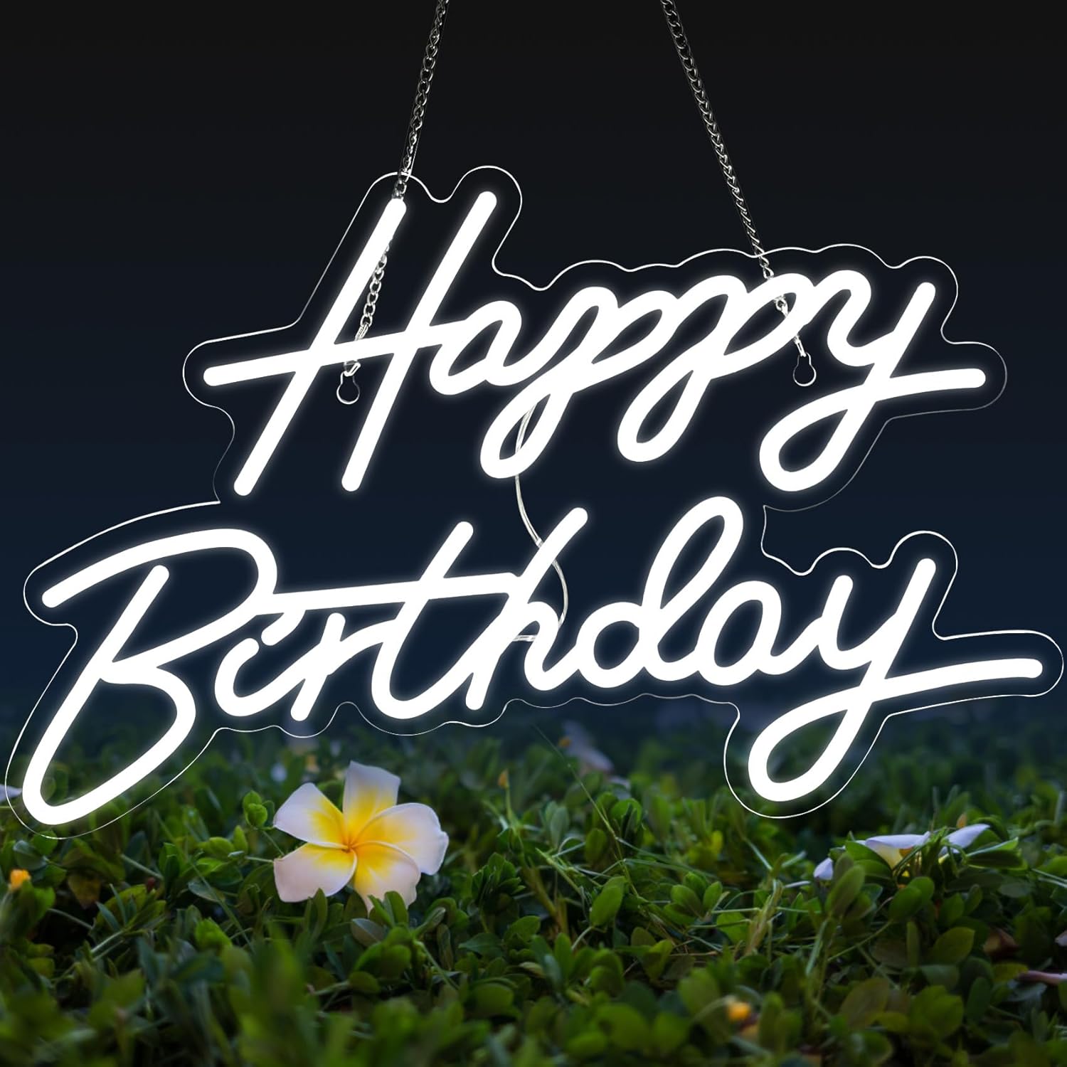 Happy Birthday Neon Sign for Wall Decor, LED Happy Birthday Light Up Sign, USB Powered Dimmable Neon Light for Birthday Party Decorations Backdrop, White Cool White