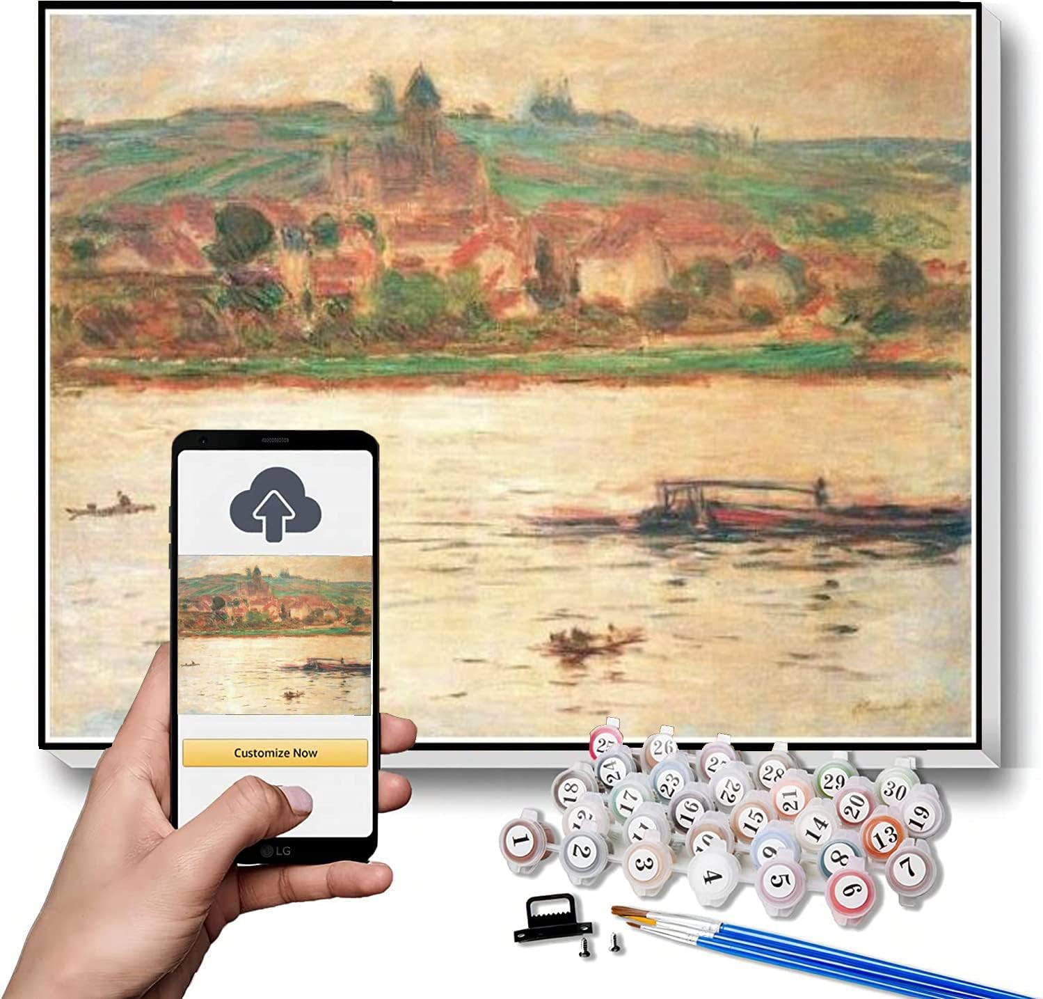 Paint by Numbers Kits for Adults and Kids Vetheuil Barge on The Seine Painting by Claude Monet DIY Painting Paint by Numbers Kits On Canvas