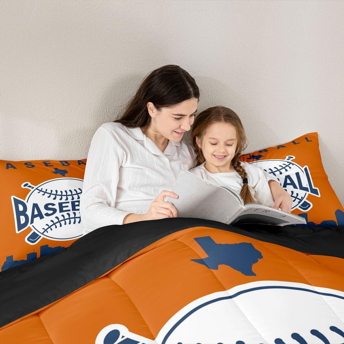 Erosebridal Teens Baseball City Bedding Set Twin Size, Baseball Comforter Set American City Silhouette Quilt Sports Games Bedding Comforter Sets with 1 Pillow Case, Orange Navy Blue