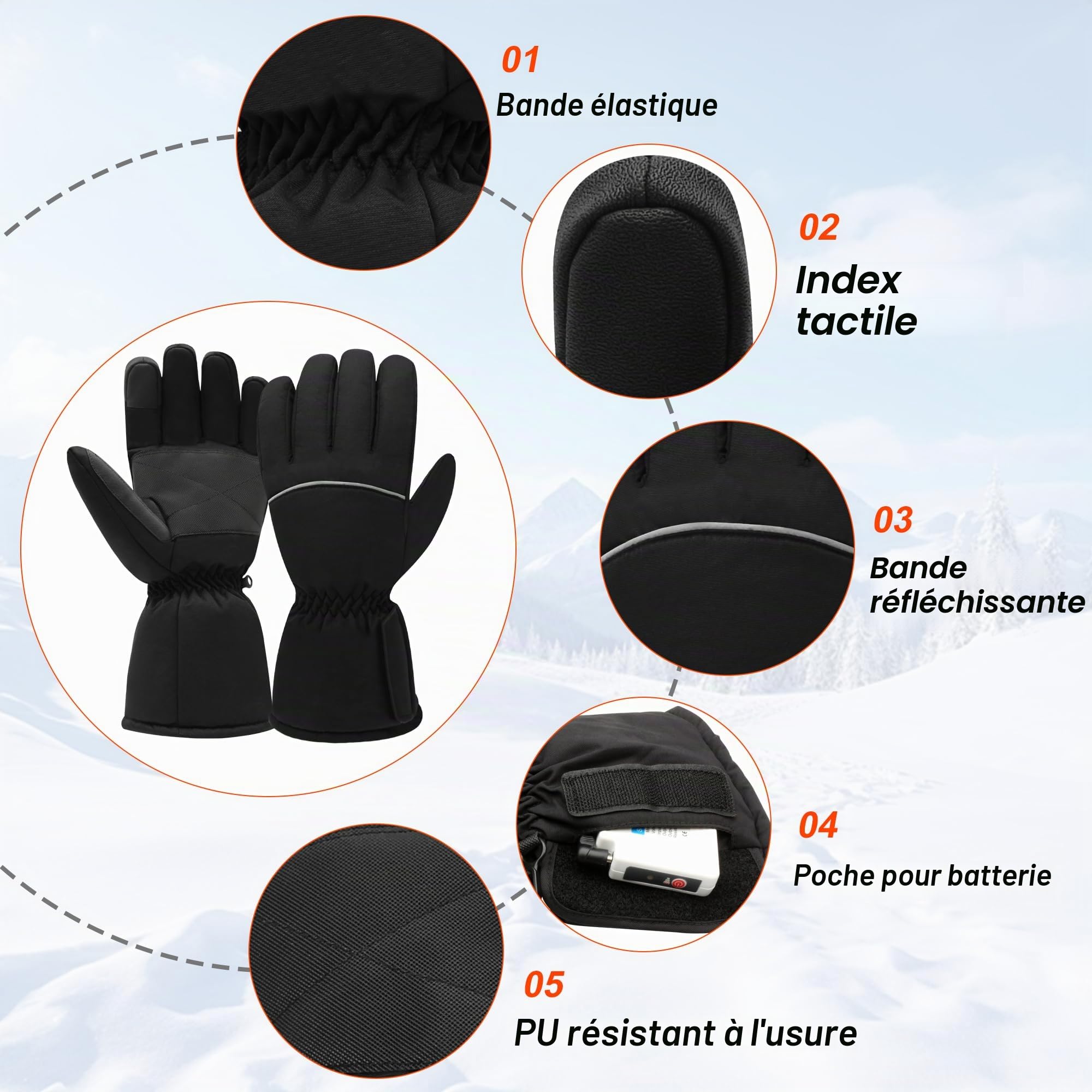 Svpro Batterie Rechargeable à écran Tactile Unisexe avec Gants Chauffants alimentés par Batterie pour la randonnée, la Chasse, la randonnée en Camping, Le réchauffement des Mains