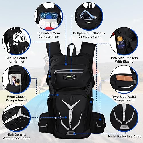 Miniatura 2 de Mochila de hidratación ligera de 18 litros con bolsa de agua a prueba de fugas de 3 L, mochila de senderismo aislada con bolsa de agua para hombres