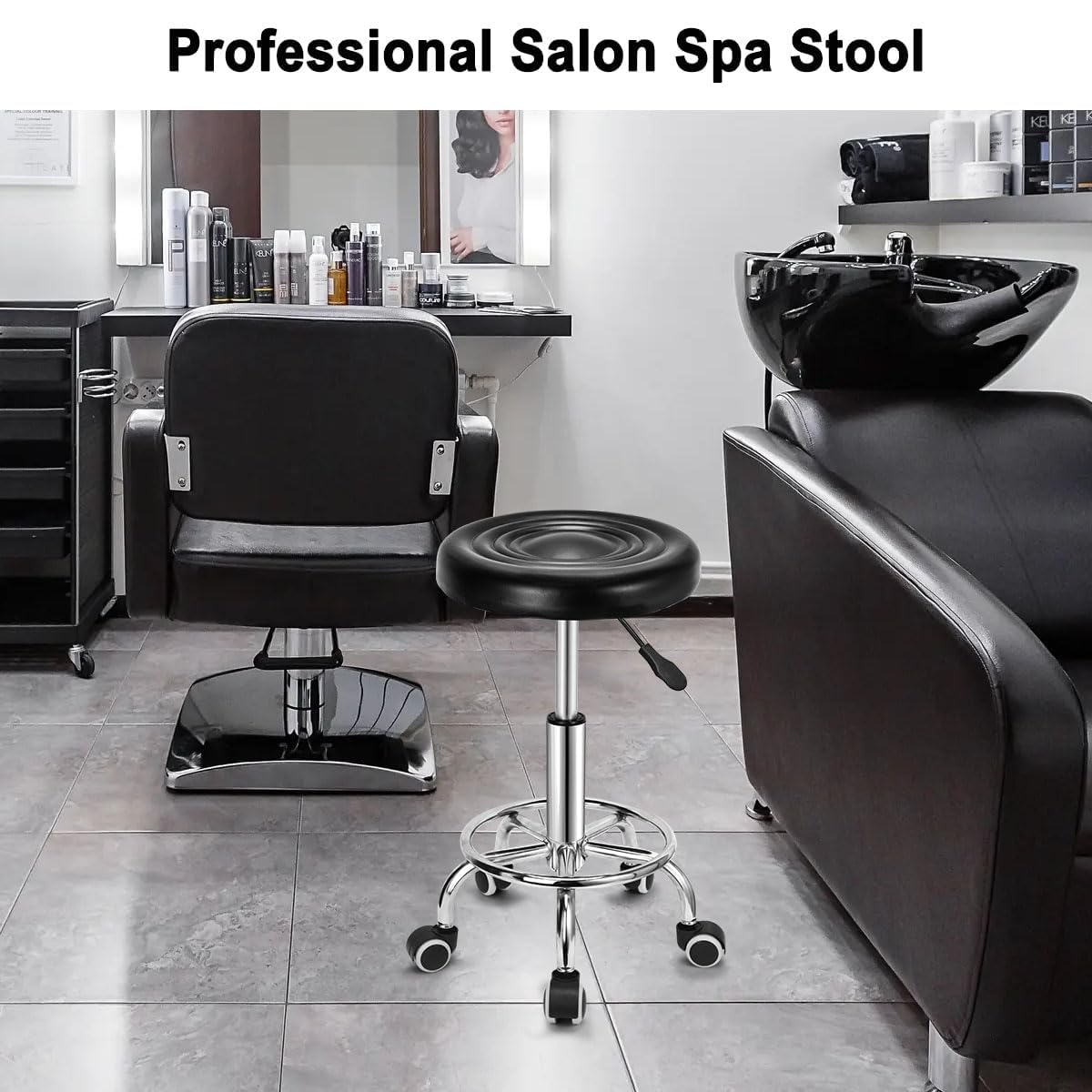 CSS® Rolling Stool Height Adjustable 17.32 "-22.4" Footrest Kunda Stool Curse, Kitchen, Salon, Tattoo, Bar, Office, Massage Black Pack -2 CSS® Rolling Stool Height Adjustable 17.32 "-22.4" Footrest Kunda Stool Curse, Kitchen, Salon, Tattoo, Bar, Office, Massage Black Pack -2