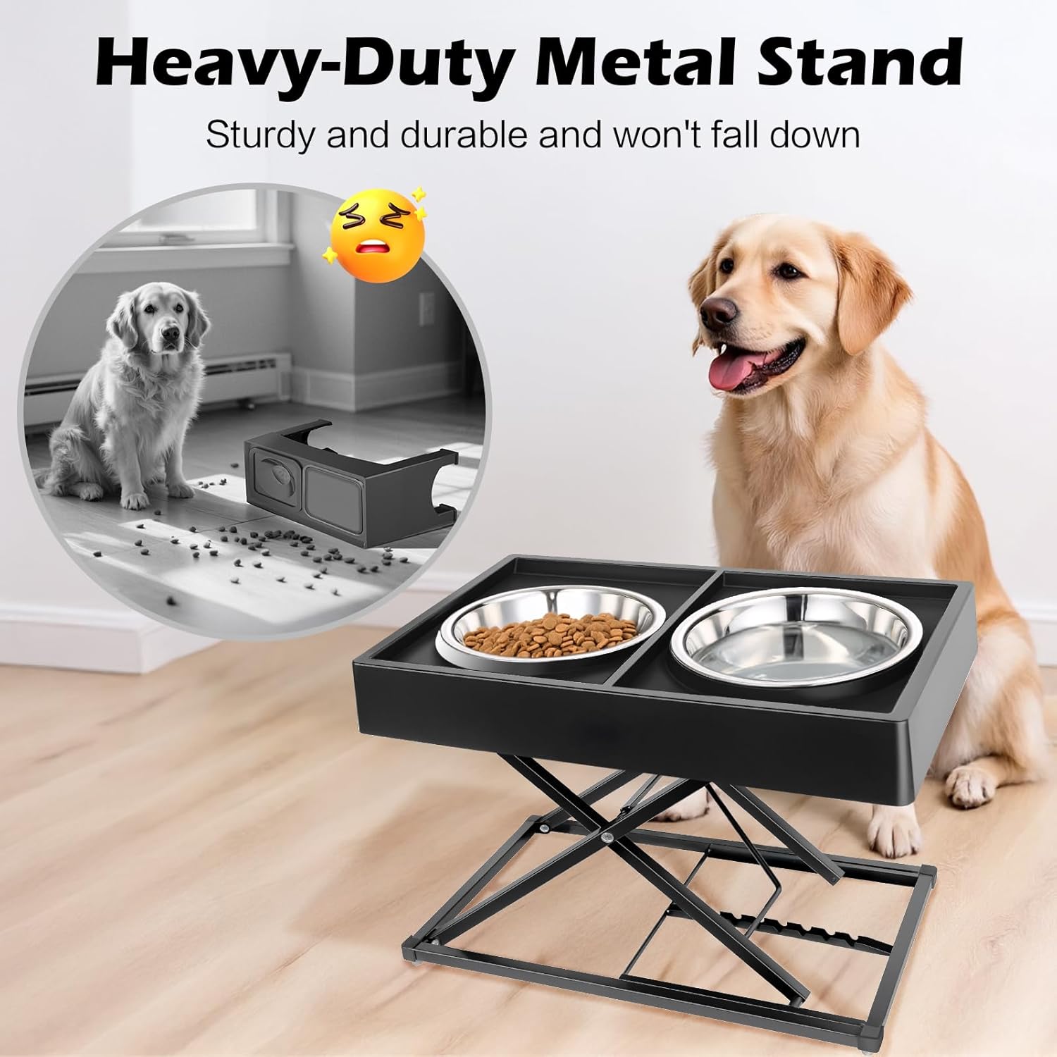 Joytale Metal Stand Elevated Dog Bowls, Heavy Duty 9 Adjustable Height from 9" to 17.5" Dog Food Stand, 2 Stainless Steel Bowls, Non-Slip and Non Spill Raised Food & Water Station for Large Breeds - Image 3