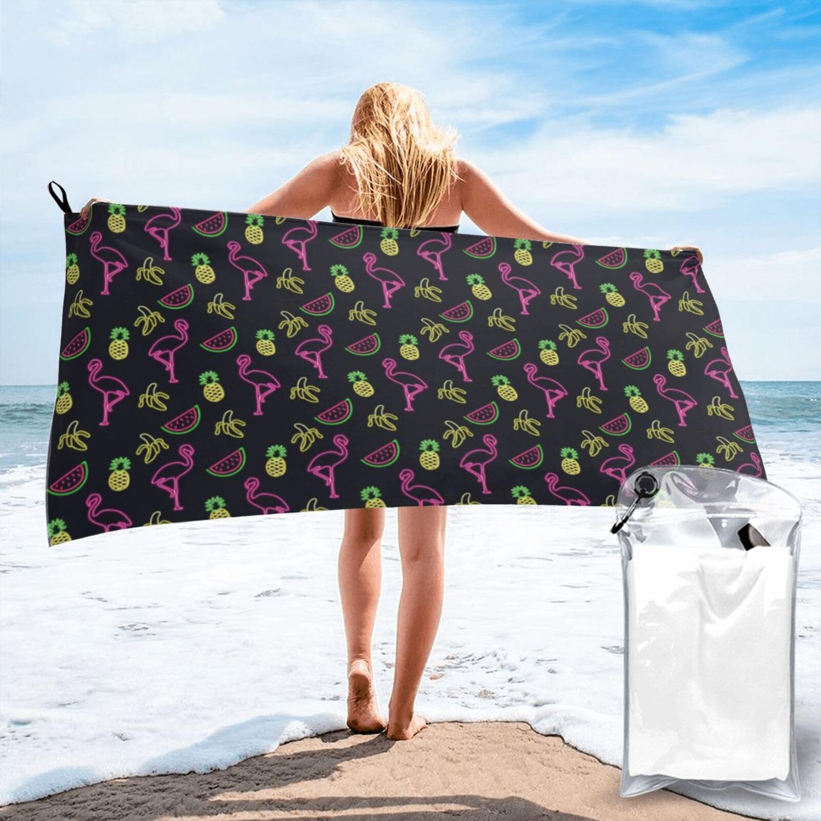 SDEGTHO Pineapple Banana Flamingo Print Beach Towel Quick Dry Portable For Swimming Yoga Adults Fitness