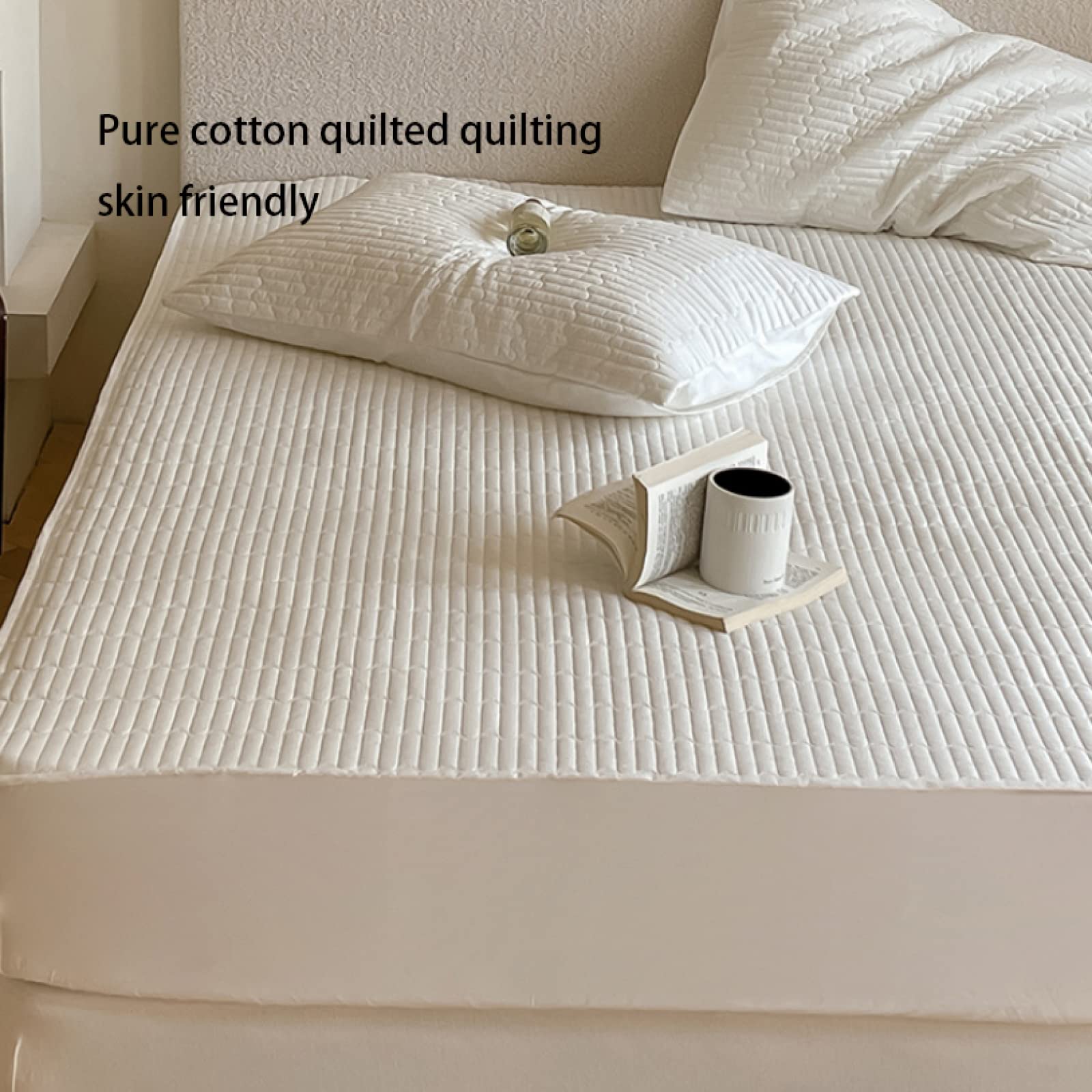 Sábanas bajeras de colchón para cama doble, sábana acolchada de algodón grueso, funda de colchón de color sólido, se adapta a colchones de 30 cm de profundidad, disponible en todas las estaciones,