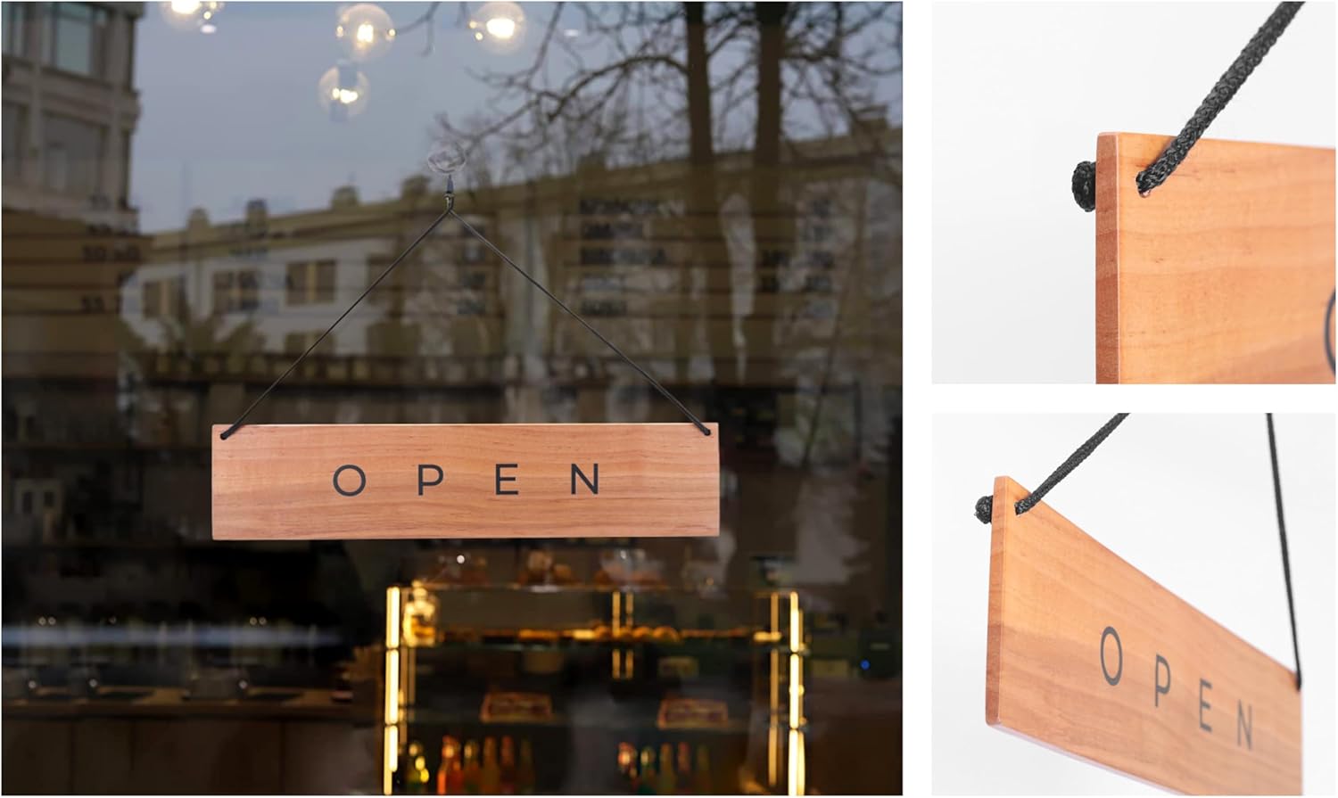 Modern Light Wooden Open Closed Sign for Business - Double-Sided Open Sign for Window or Door, Vintage Style Wood, Decorative