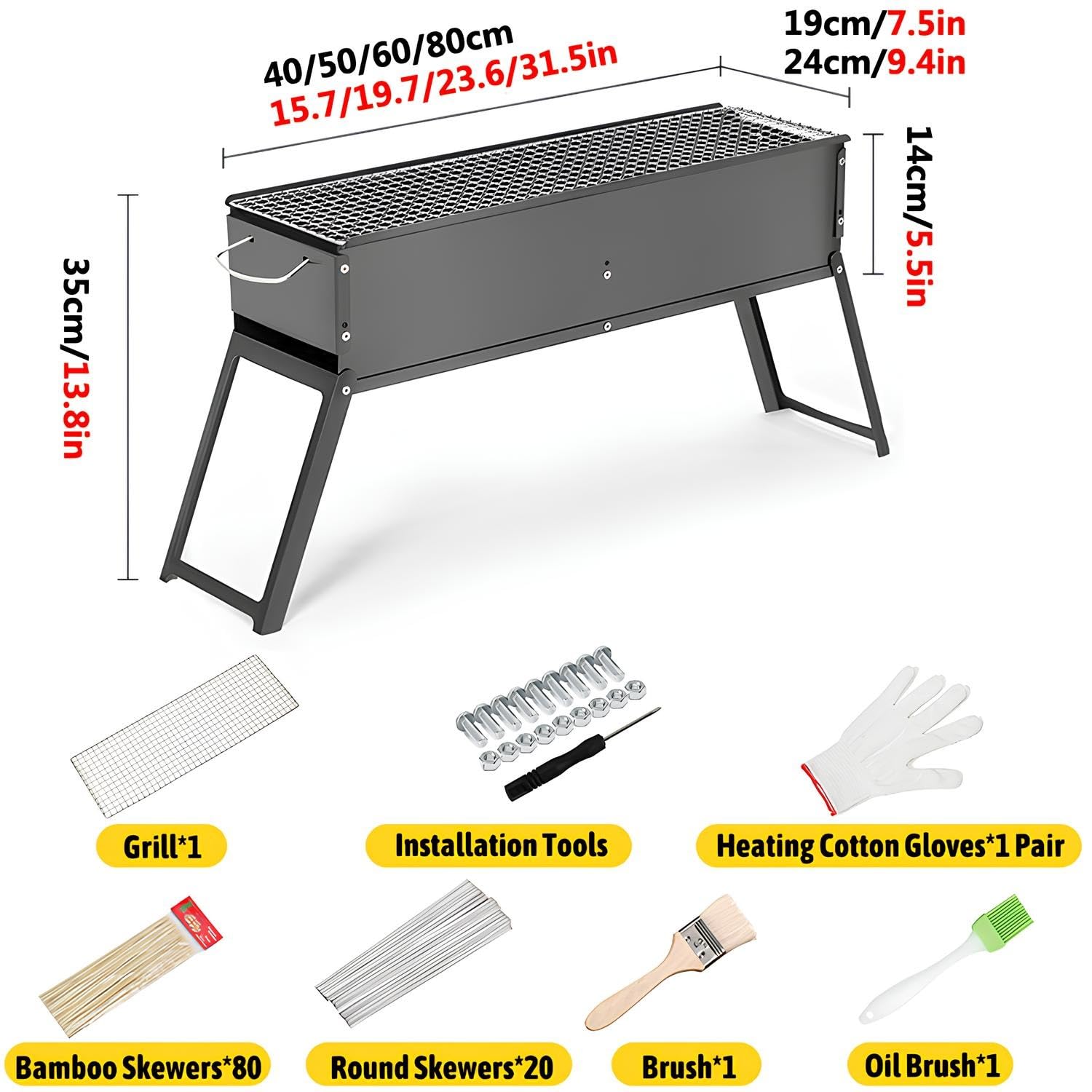 Grill na węgiel drzewny z regulowanymi otworami wentylacyjnymi i składanymi nogami, przenośny grill na zewnątrz, na kemping, piknik, podwórko, patio, tailgating, wytrzymały, do gotowania na świeżym