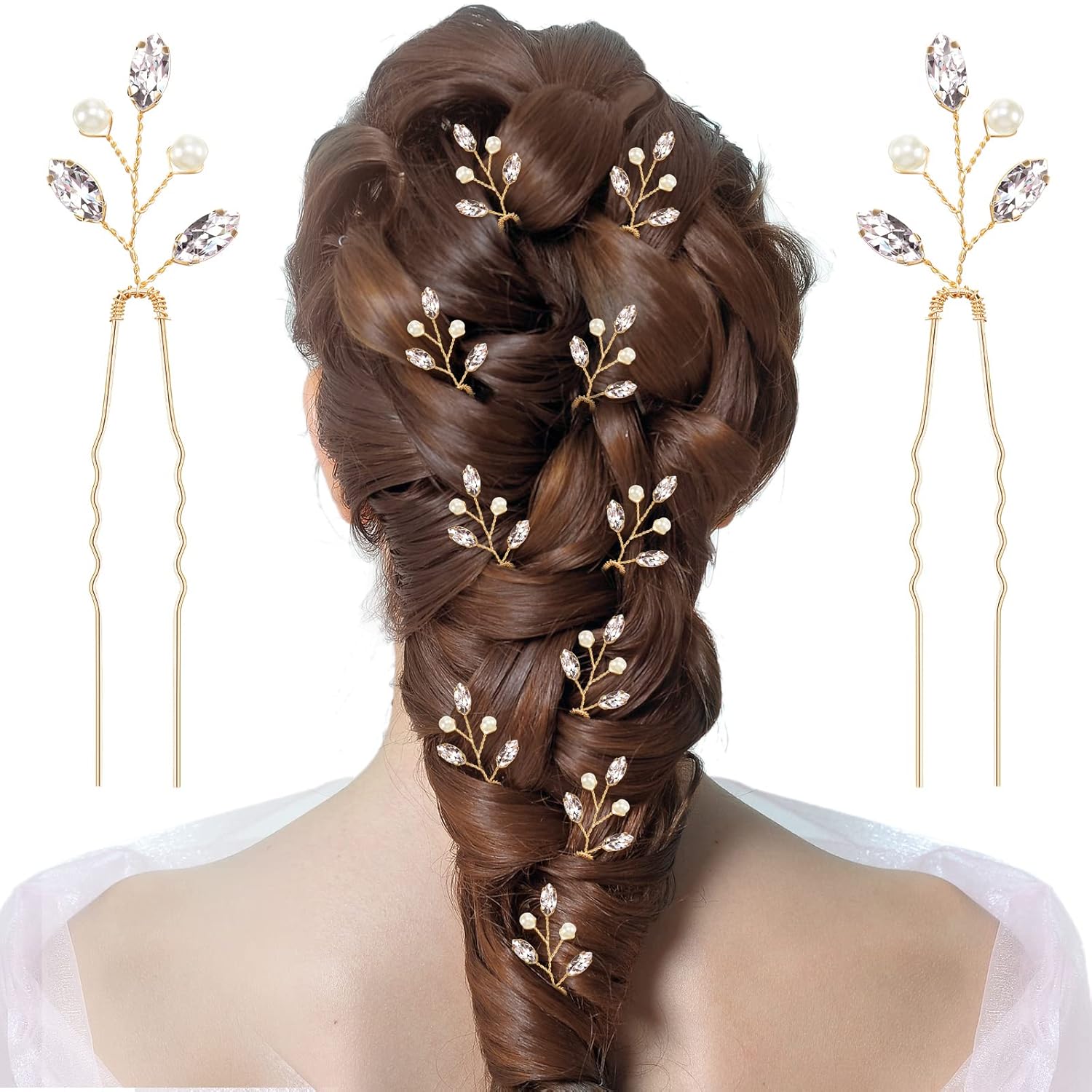 12 Pcs Crystal Bride Hair Pins Bridal Wedding Pearl Rhinestone Hair Pieces Vintage Wedding Accessory Party for Women Bridesmaids(Gold) - Image 2