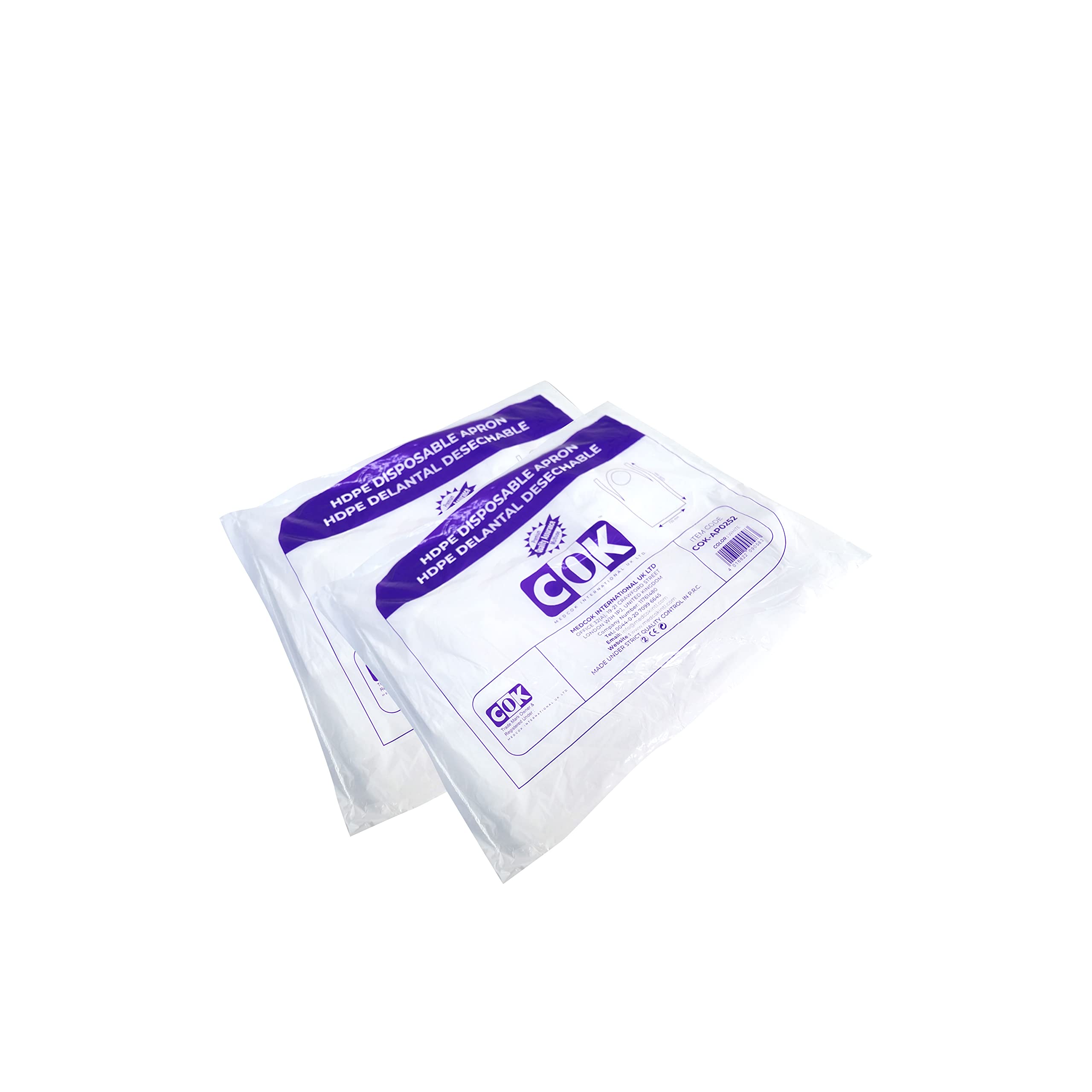 COK HDPE DISPOSABLE APRON WHITE PACK OF 2, 200PCS