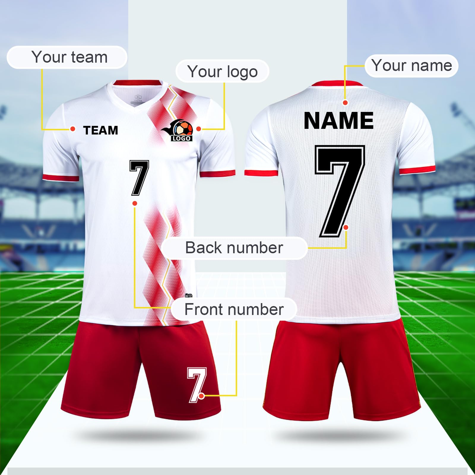 LAIFU Custom Soccer Jerseys for Kids Youth Adults Personalized Soccer Shirts Shorts Set for Boys Girls Men Women (Yellow)