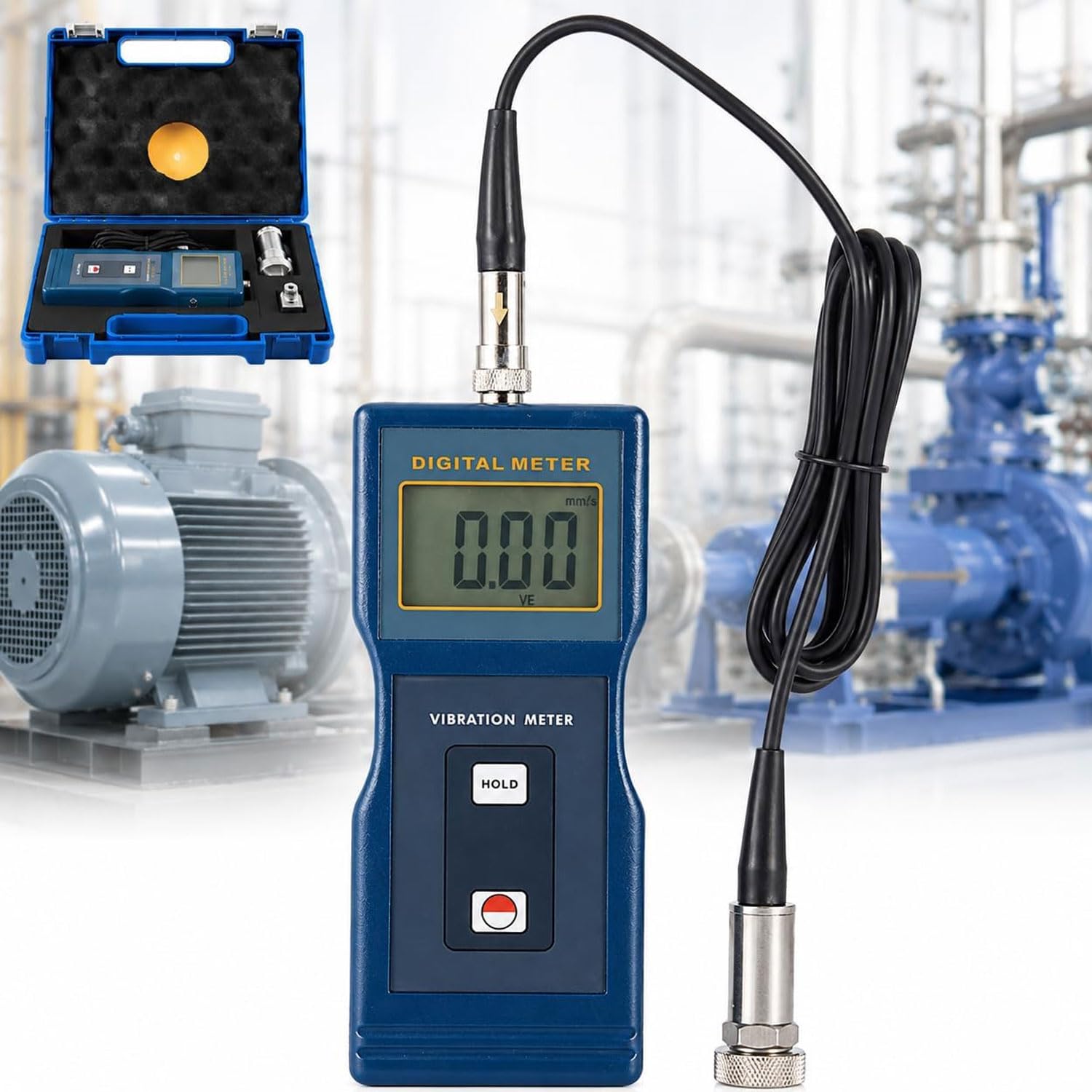 JOSBY Digital Vibration Meter, Industrial Handheld Vibrometer, Velocity 0.01-199.9 Mm/s, ±5% Accuracy, Vibration Analyzer Tester, With Piezoelectric Ceramic Sensor, For Motors, Engines, Hvac & Fans