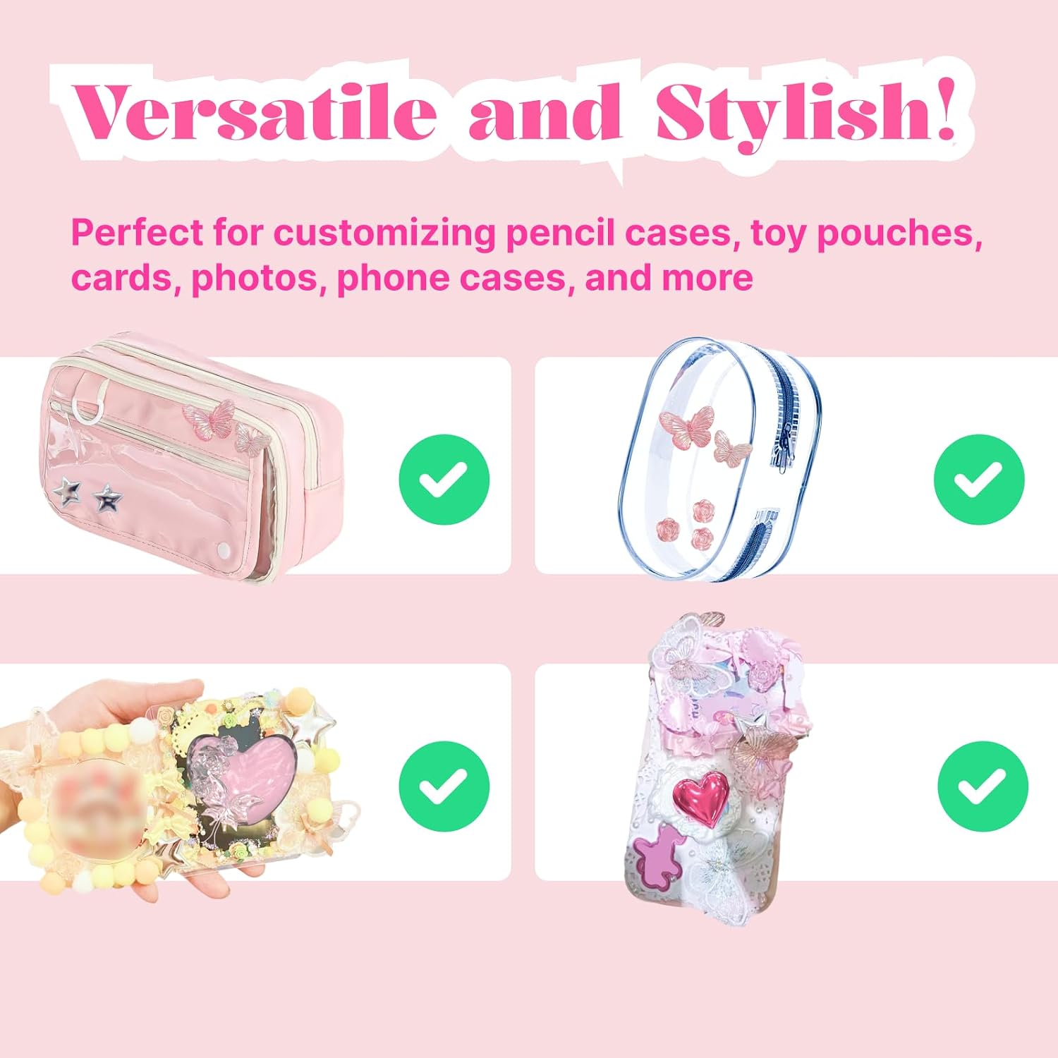 FXiaoy 60PCS DIY Ita Bag Kit Complete Anime Ita Bag Accessories Set Including Satin Decorations, Ribbons, and Bows for Beginners (Pink)