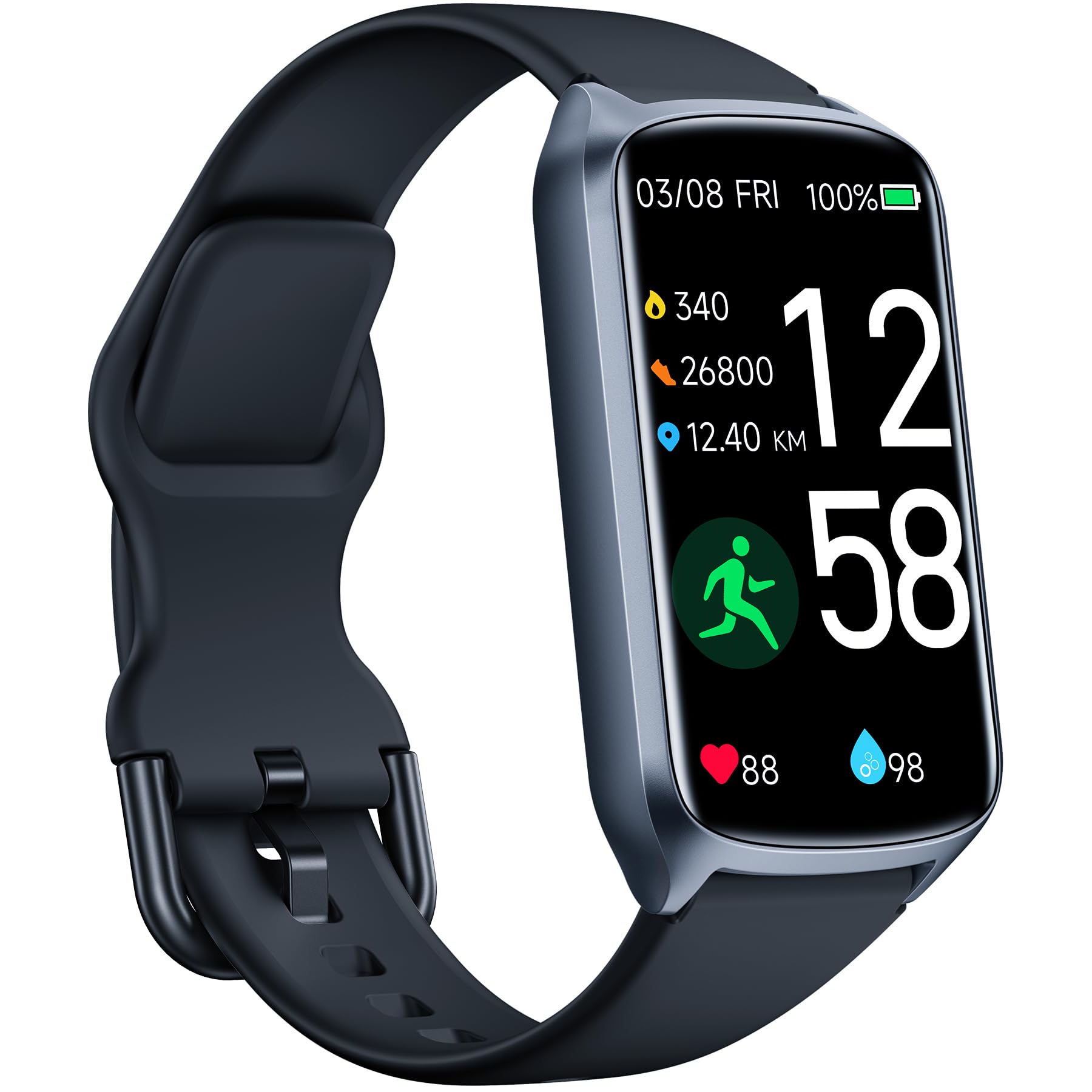 Amzhero Smart Watches with Blood Oxygen, 24/7 Heart Rate, Stress and Sleep Tracking, 5ATM Waterproof Activity Trackers and Smart Watches with Step Tracker, Pedometer for Women Kids，Space Black