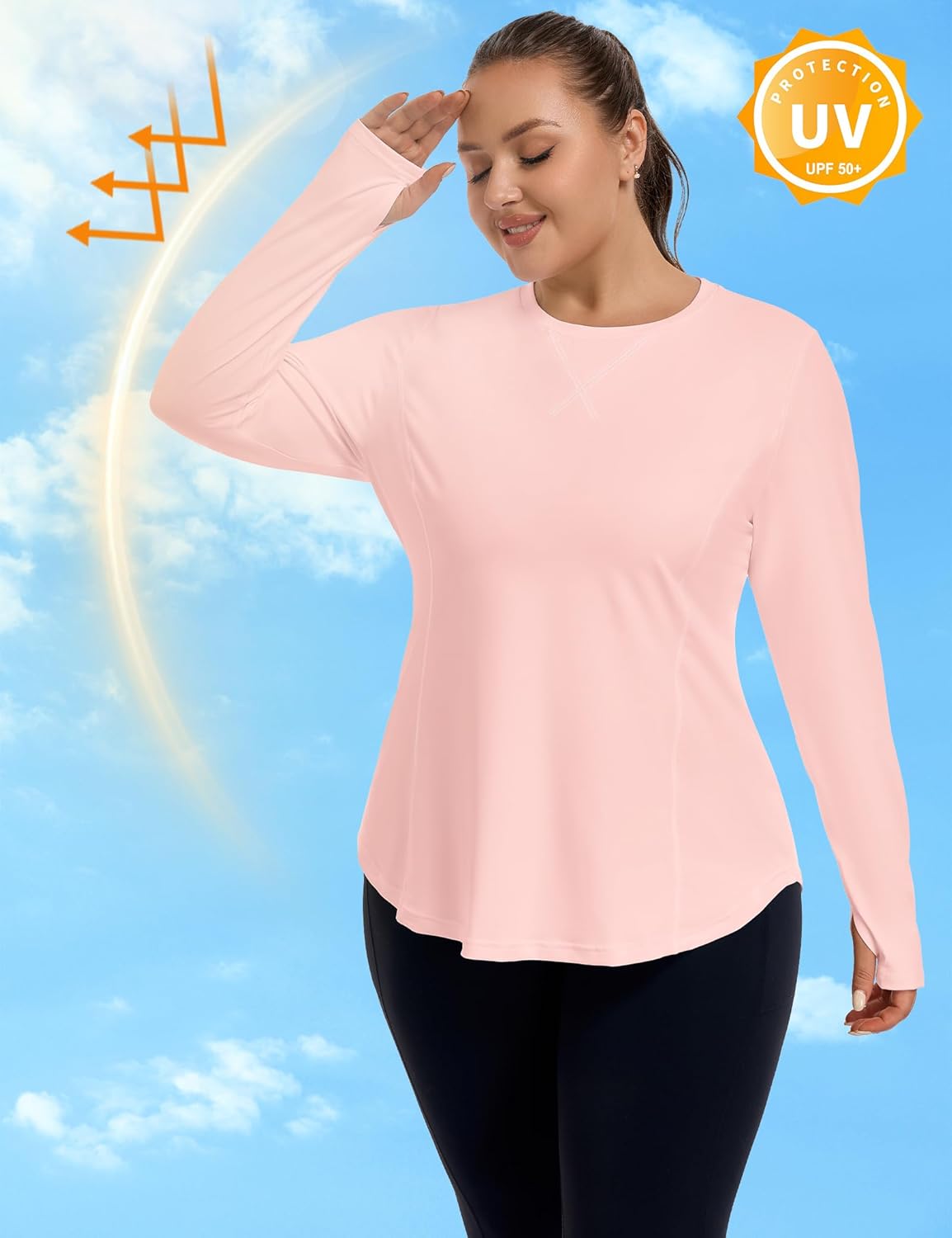 FOREYOND Women’s Plus Size UPF 50+ Long Sleeve Sun Shirt with Thumb Holes Quick Dry Athletic Hiking Running Workout Tops