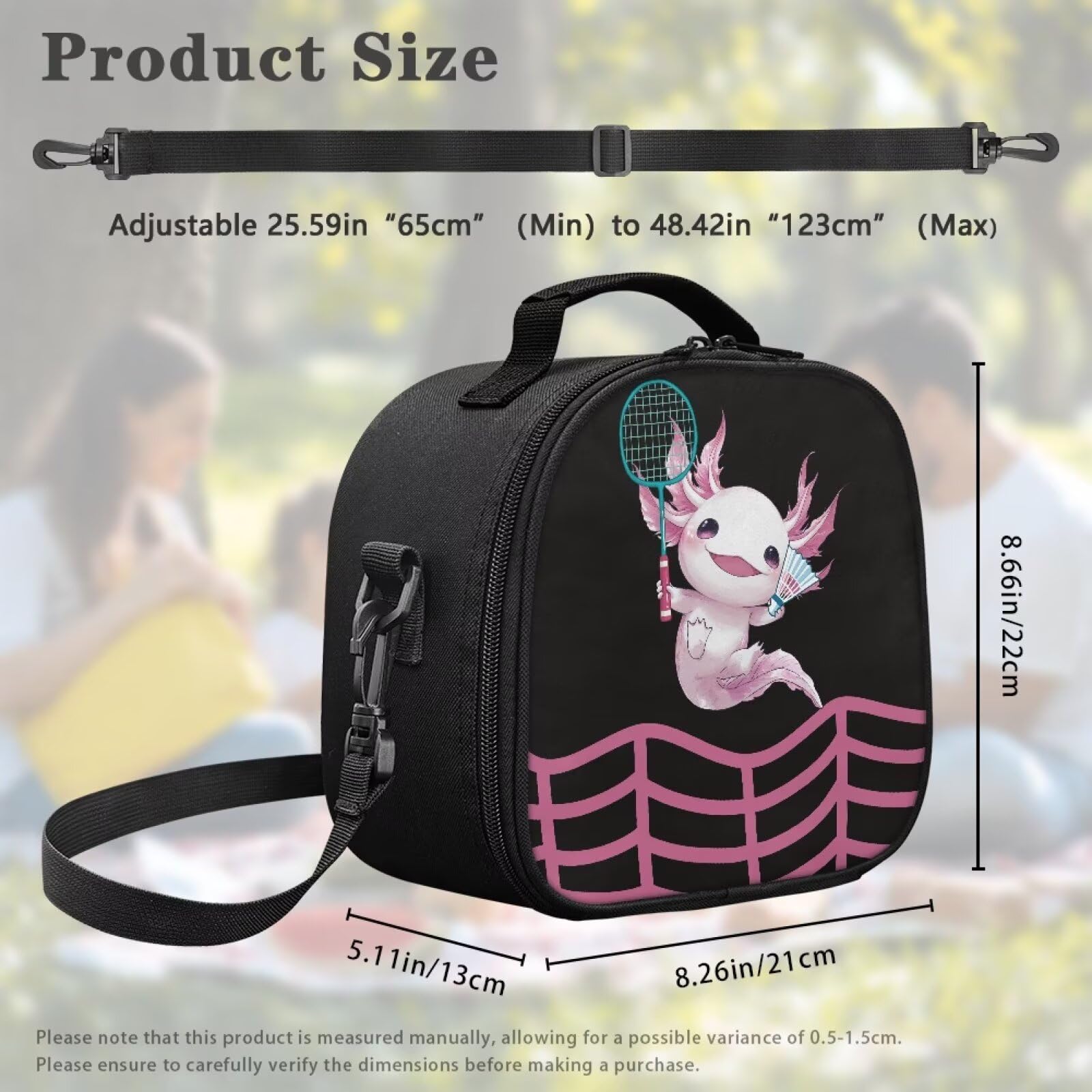 Cugasmaru Kid Lunch Bag,Cute Axolotl School Lunch Bag with Custom Name,Personalized Lunchbox Kids,Cooler Bento Bag for School Picnic Travel Outdoors Axolotls Playing Badminton