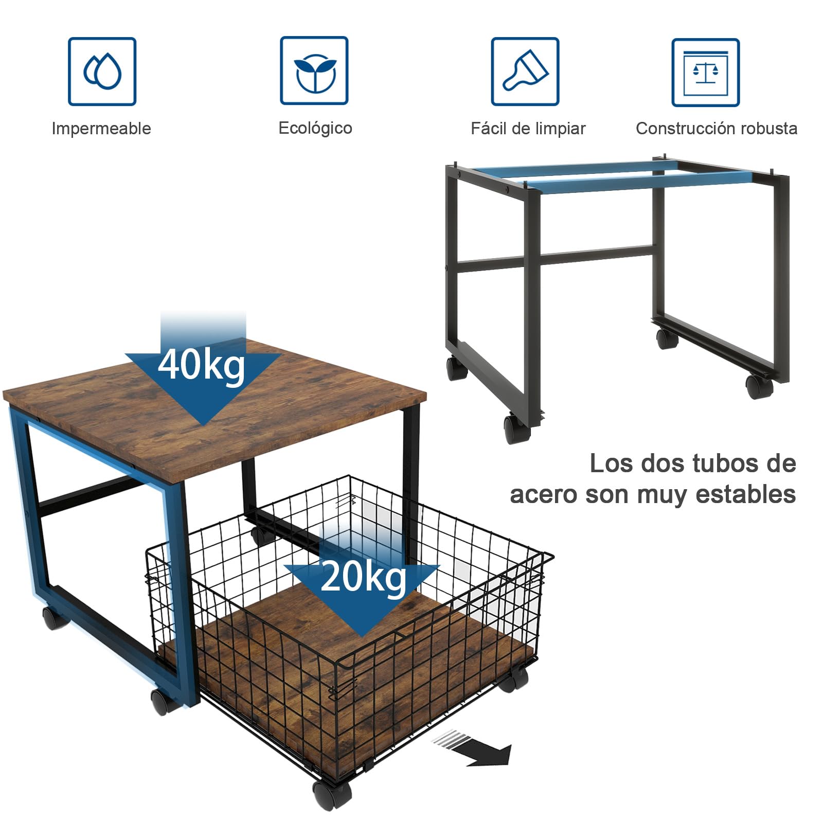 PUNCIA Soporte de Frigorífico con Cesta Metálica Base Móvil para Refrigerador con Ruedas Mueble Congelador Estantería para Nevera con Cesta Extraíble de Almacenamiento para Cocina Salón Oficina Retro