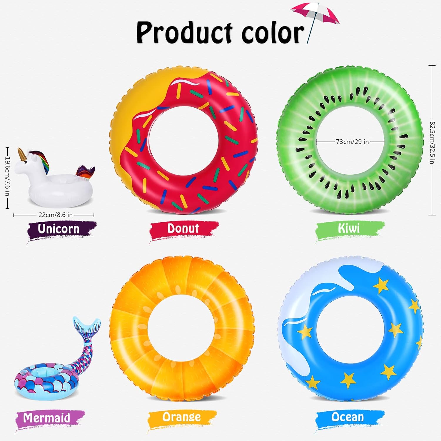 Tomkids Pool Floats Inflatable for Kids Swim Rings Swim Tubes Donuts Fruits Pool Floaties with Drink Holders for Beach, Ocean, Pool Party Swimming Summer Toys for Girls & Boys Lightweight and Thick : Toys & Games