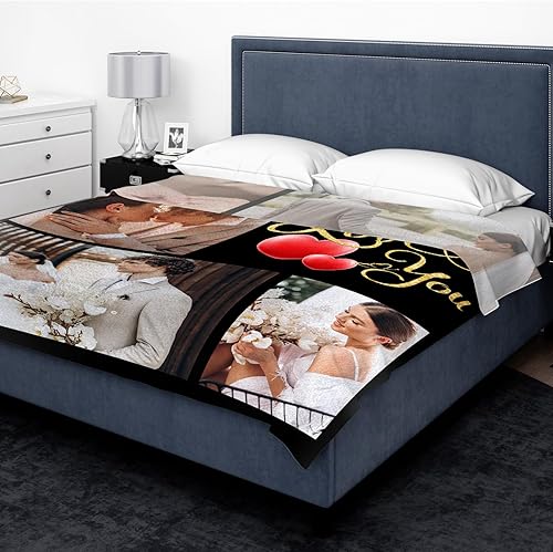 Miniatura 4 de Manta personalizada con imagen I Love You  Manta de franela personalizada para regalos de novia, novio, manta personalizada para regalos de Navidad,