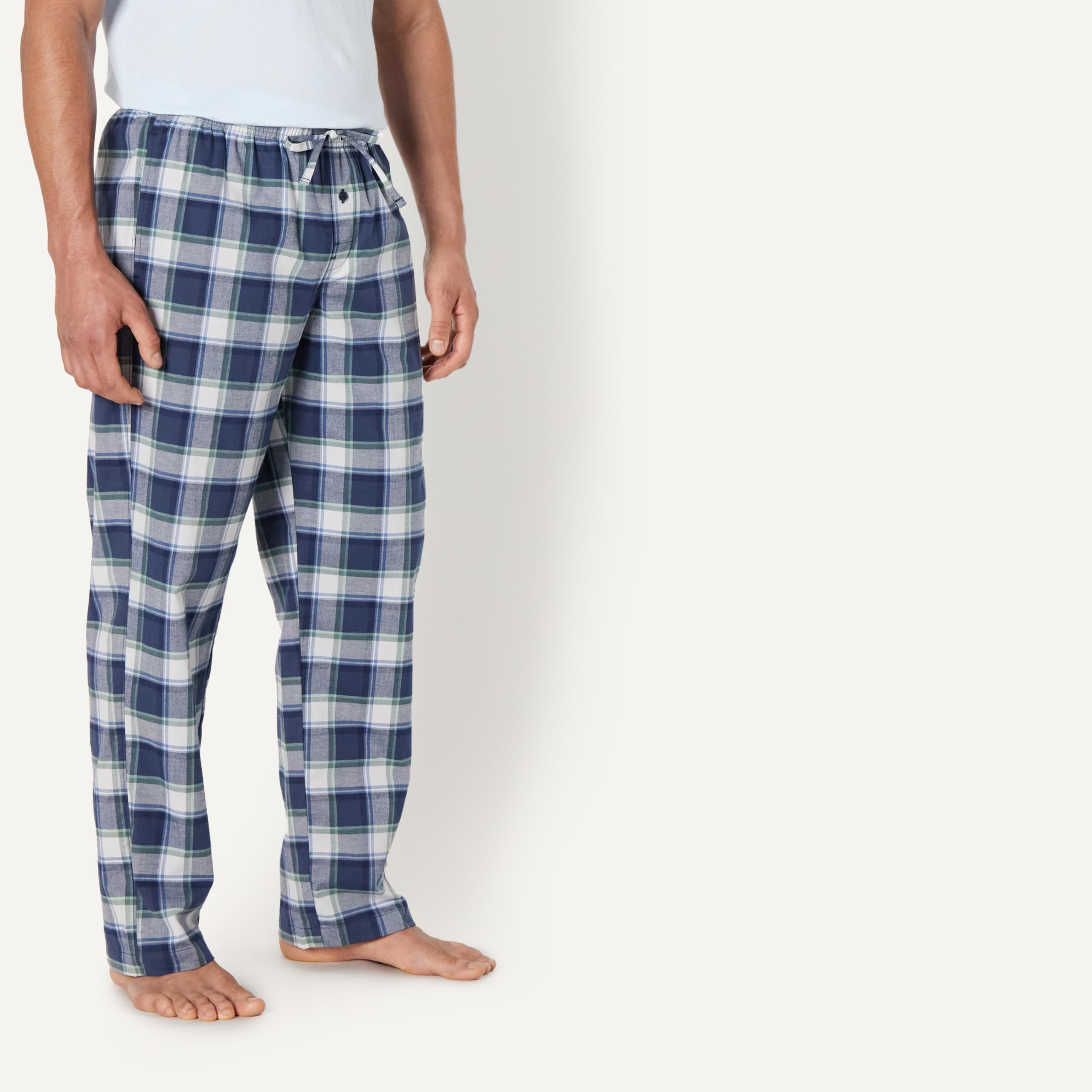 Amazon Essentials Pantalones de Pijama de Popelina de Algodón de Corte Recto con Cintura Elástica con Cordón Hombre