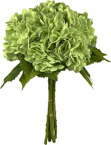Flores de hortensias artificiales verdes de 21 pulgadas, 5 piezas de flores de látex con impresión 3D real al tacto para centros de mesa de boda,