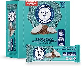 Hungry Buddha Bars - Plant Based Protein Bars - Vegan Nutrition Bars - Low Sugar Healthy Snacks - Gluten Free Snack Bars - Peanut Free - Protein Bar - Keto Bar - 12 Count [Coconut Cocoa]