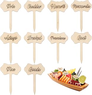 CHGCRAFT 10 Pcs Wooden Cake Labels Wood Cupcake Toppers Blank Food Tags Cheese Markers for Birthday Wedding Party Decoration