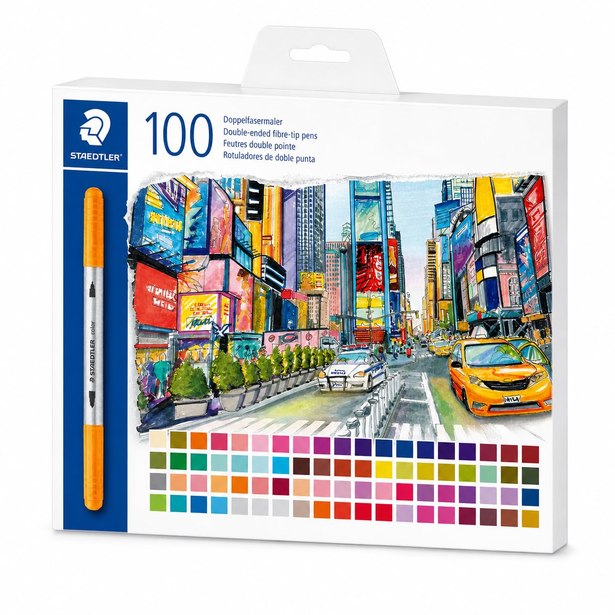 STAEDTLER 3200 Caja de Rotuladores Punta Fina y Doble Punta, 100 Unidades – Marcadores para Adultos y Niños, Grosor de Línea 3,0 mm, 0,5-0,8 mm - 3200 C100P