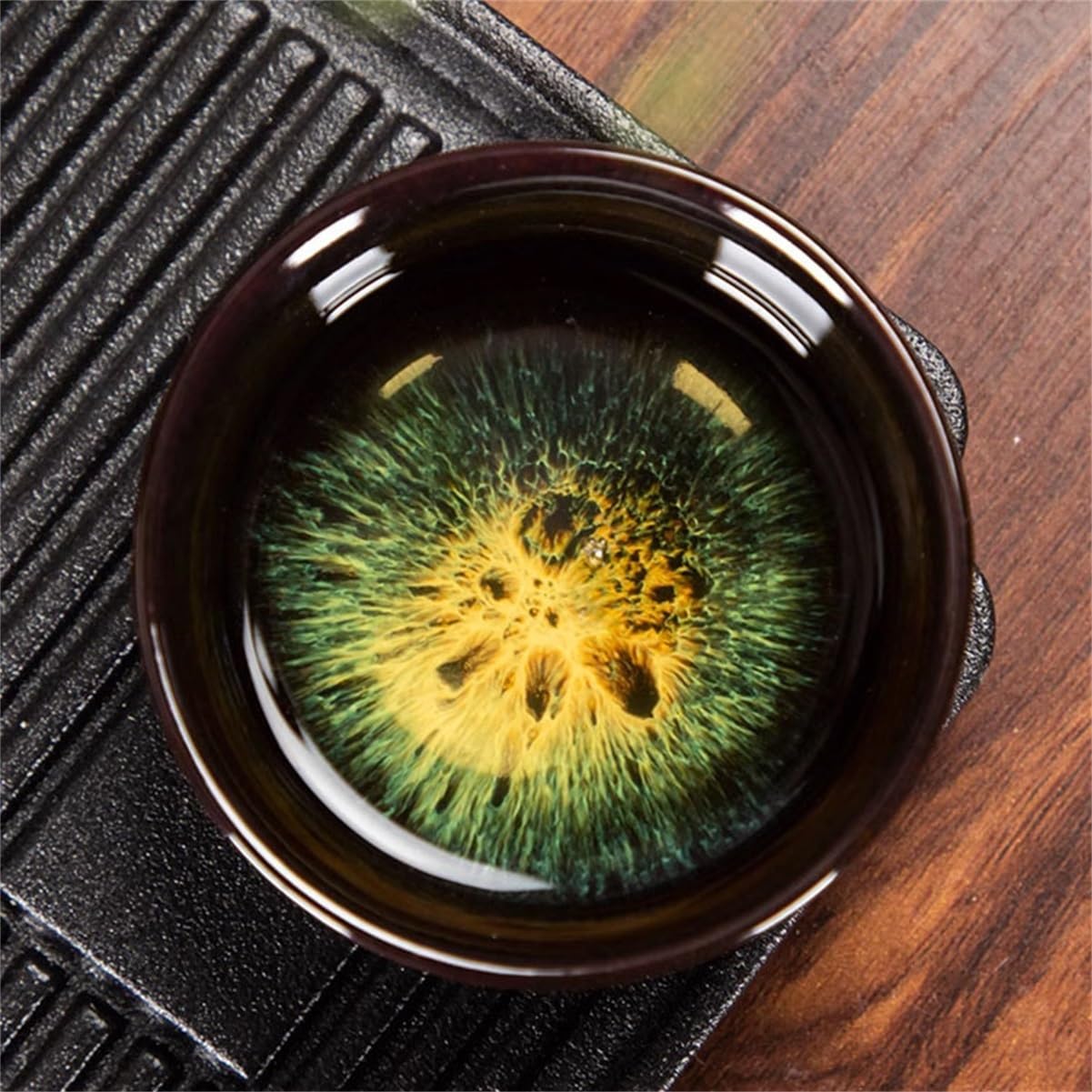 Keramik Teetasse Jianzhan 50 ml Tenmoku Handgemacht Teegeschirr Chinesischer Meisterpokal Vielseitig einsetzbar Porzellan Einzigartig Kung Fu Teeschale, 4er-Set(A)
