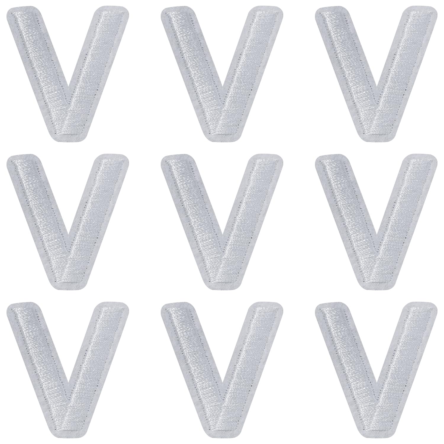 IANZE 9PCS Iron on Letter Patches, White Letter V Patches Embroidered Letter Patch for Clothing, Jeans, Hats, T-Shirts, Backpacks, Etc. (White-V)