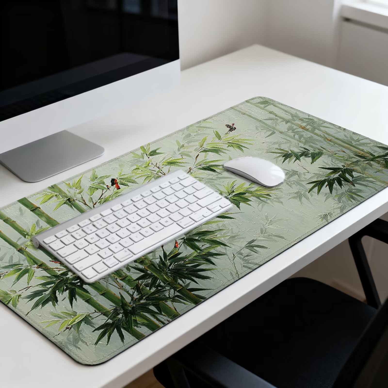 Podkładka pod mysz krajobrazową XXL 1200 x 600 mm bambusowa podkładka pod mysz na biurko z wodoodporną powierzchnią i antypoślizgową podstawą, podkładka pod mysz do biura, komputera, poprawia