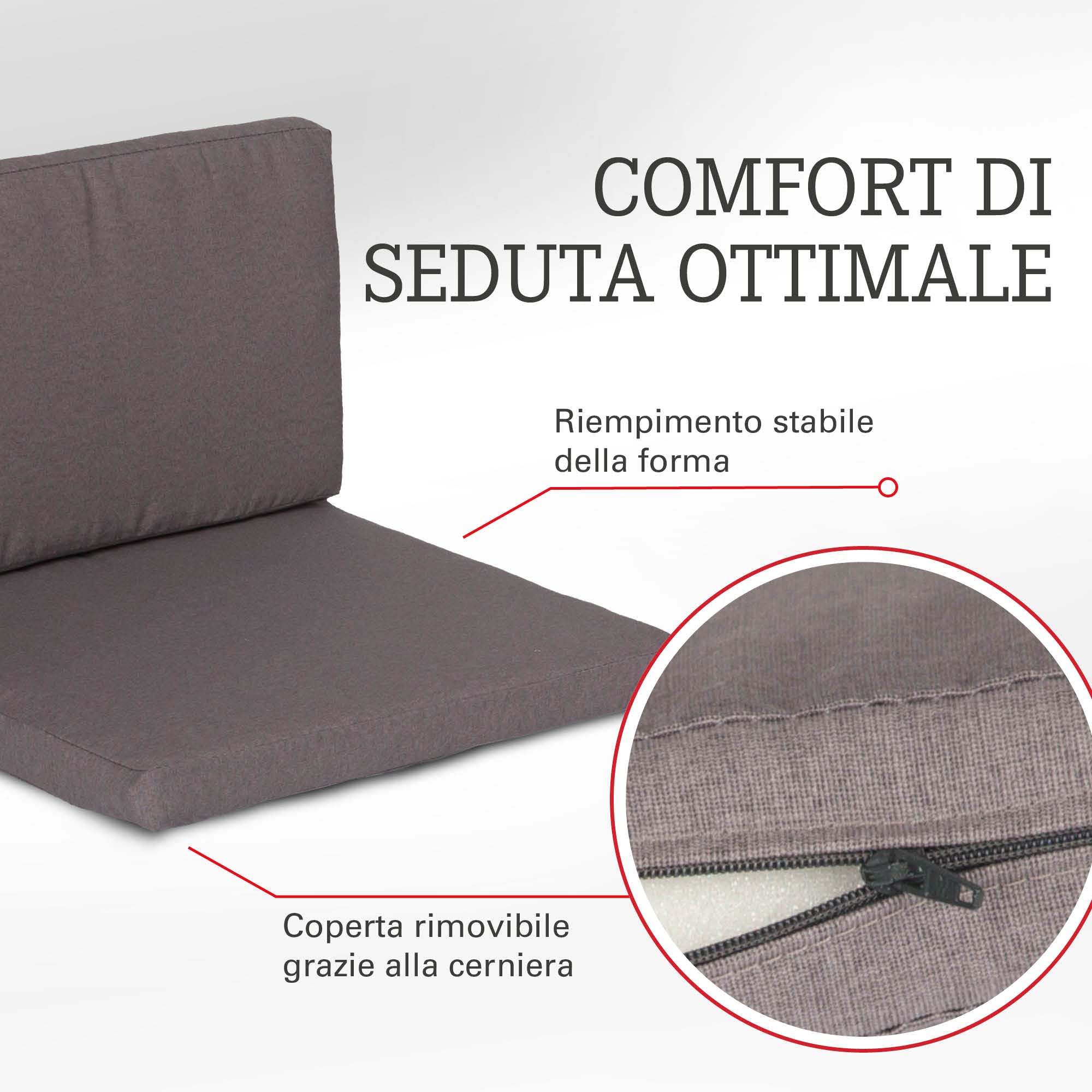 Beo Lounge Set Monaco | Cuscini da esterno traspiranti | Cuscini da giardino con cerniera | Adatto ai mobili lounge Allibert | 4 Cuscino di seduta e 4 cuscino di schienale | Cuscinoni grigio