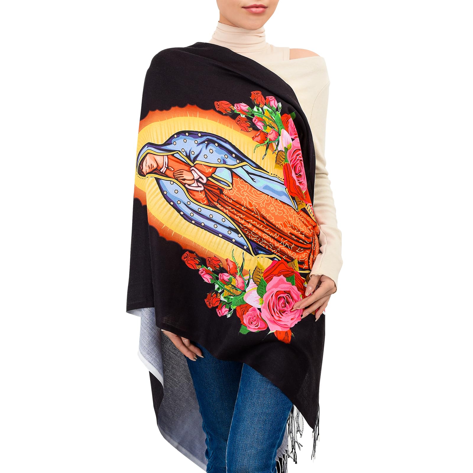 Blanket Scarf,Traditional Mexican Dress Prayer Shawl Catholic Gifts for Women,Virgin Mary Hoodie Poncho,Rebozos Vestidos Mexicana Regalos Para Mujer Mamá Abuelita Mi Esposa