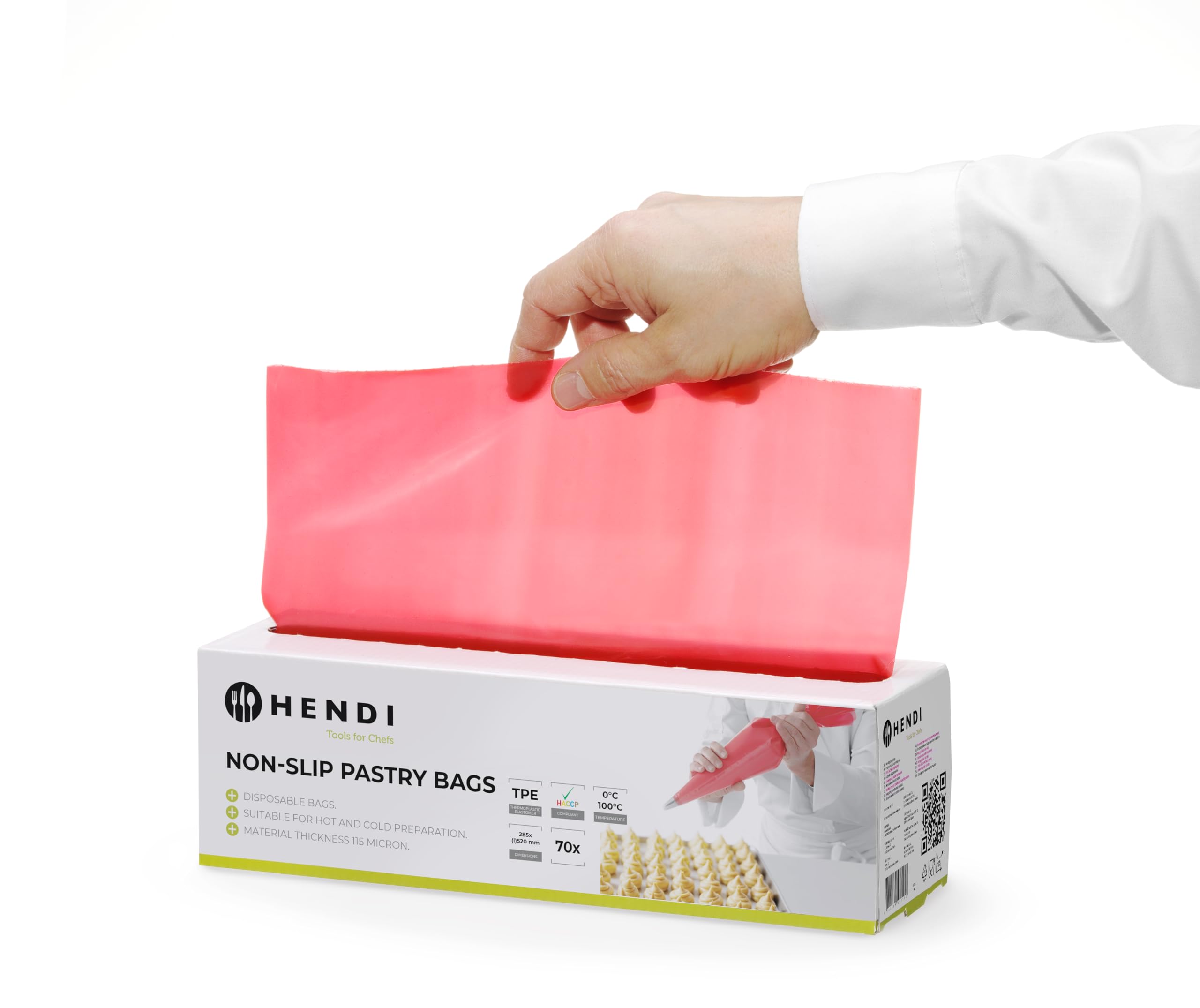 HENDI Manga pastelera desechable antideslizante, rollo de 70 unidades, apta para rellenos fríos y calientes (hasta 100°C), 520x280mm, sin BPA, cumple con normas HACCP, rojo