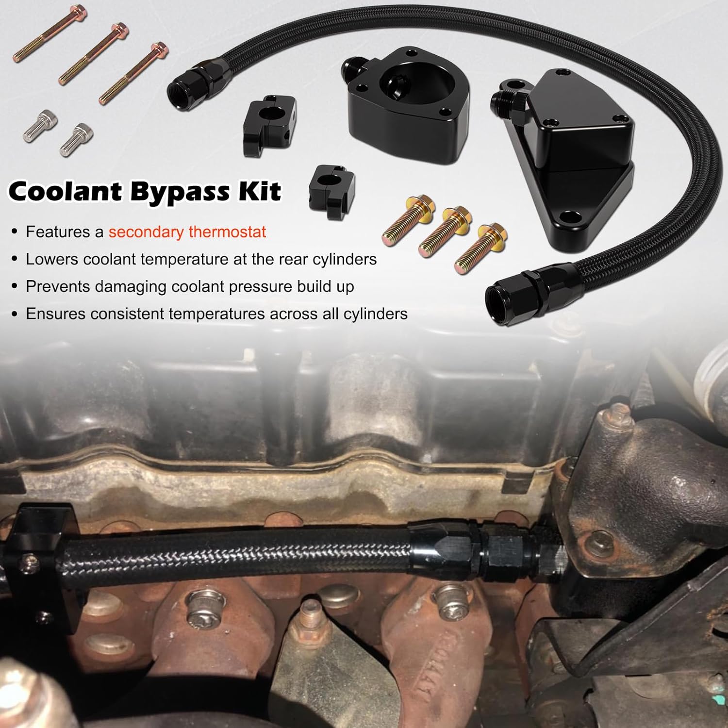 Coolant Bypass Kit with Nylon Braided Hose Perfectly Compatible with 2007.5-2018 Dodge Ram 6.7L Cummins Diesel Engines