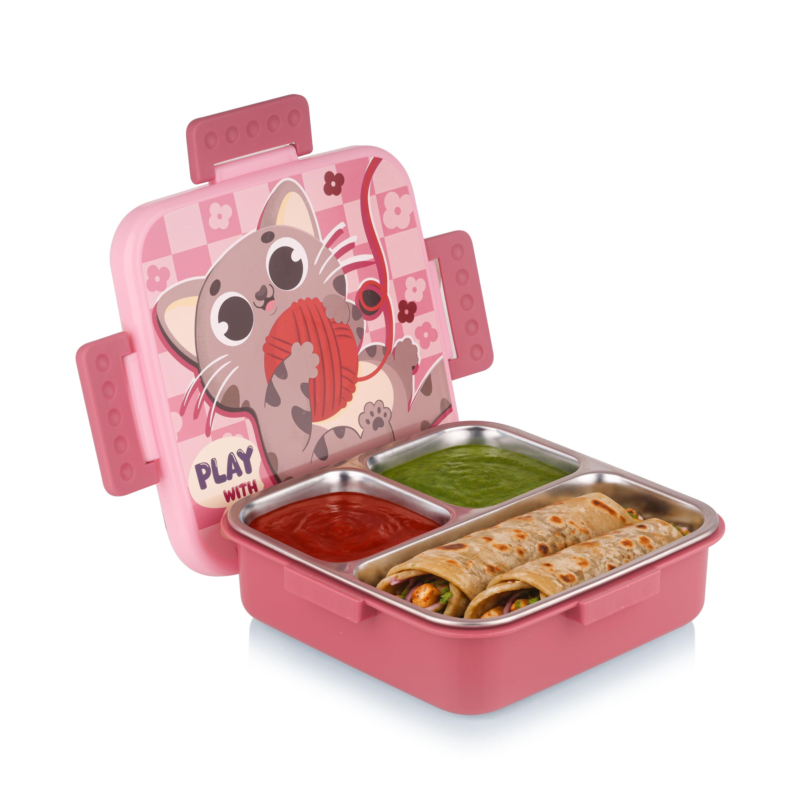 ATTRO Kids Lunch Box - Stainless Steel 3 Compartment -1 ATTRO Kids Lunch Box - Stainless Steel 3 Compartment -1