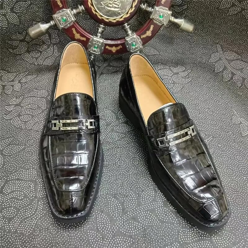 Auténticos zapatos de vestir de piel de cocodrilo exótica para hombres de negocios, puntera cuadrada, mocasines de vestir de piel de cocodrilo auténtica para hombre
