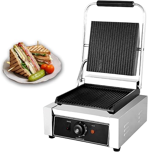 Yovtekc - Parrilla de prensa comercial Panini de 110 V, de acero inoxidable eléctrico con placa antiadherente de 1800 W, control de temperatura de