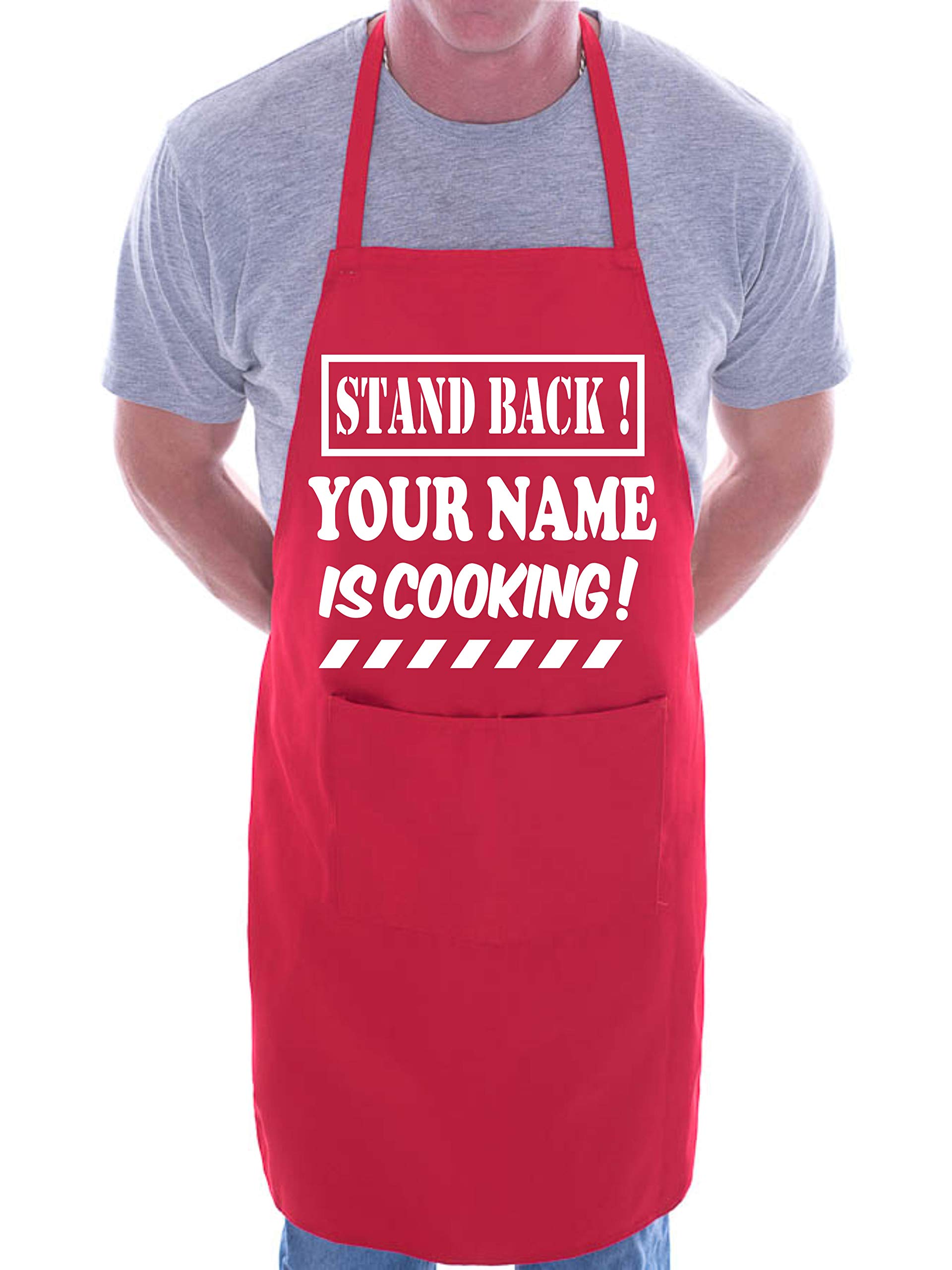 Print4U Personalised Apron Stand Back Is Cooking Your Name Red