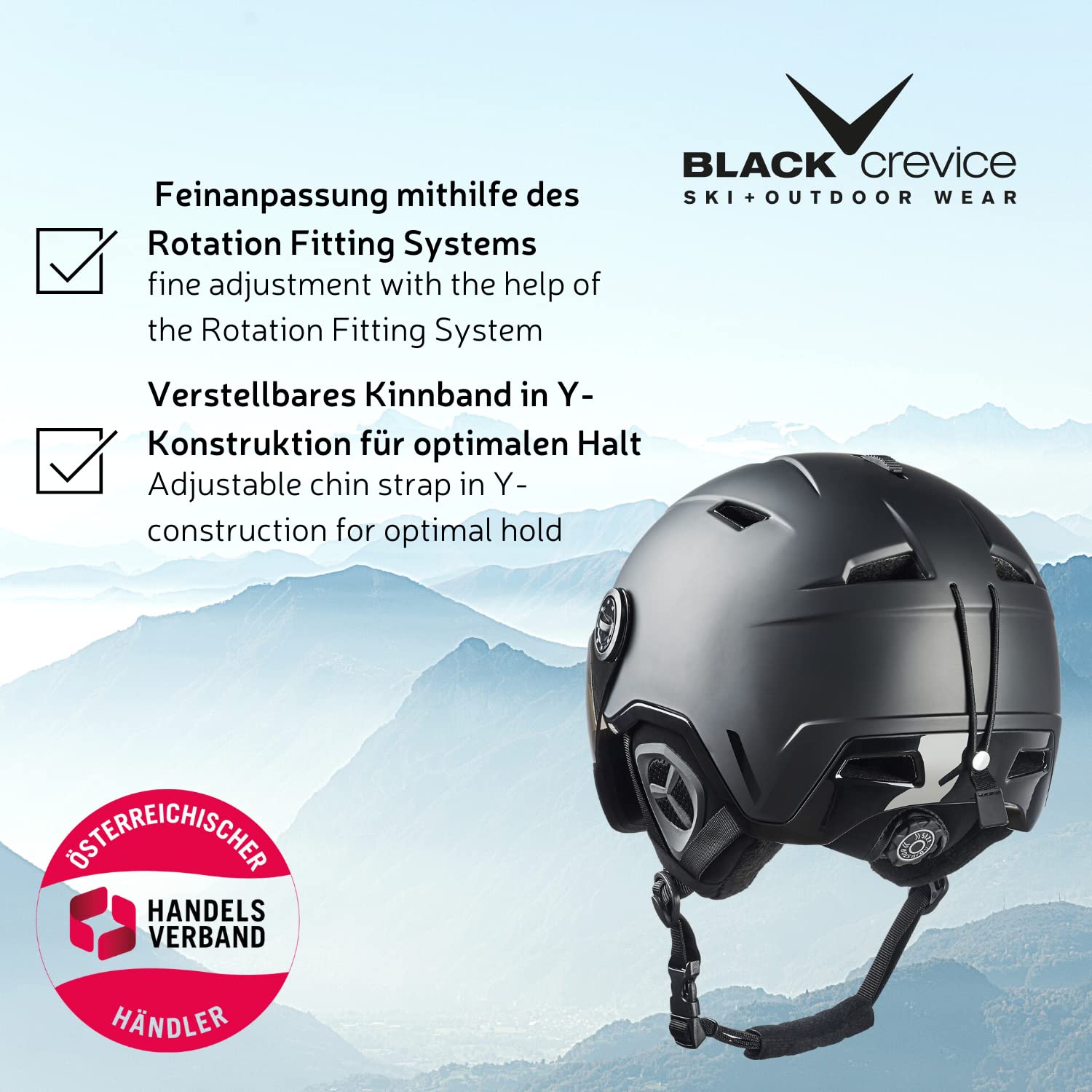 BLACK CREVICE Casco da sci Vail I Casco da sci con visiera stile pilota in diversi colori I Casco da sci per Uomo & Donna I Casco da sci in policarbonato I Casco traspirante I Regolabile