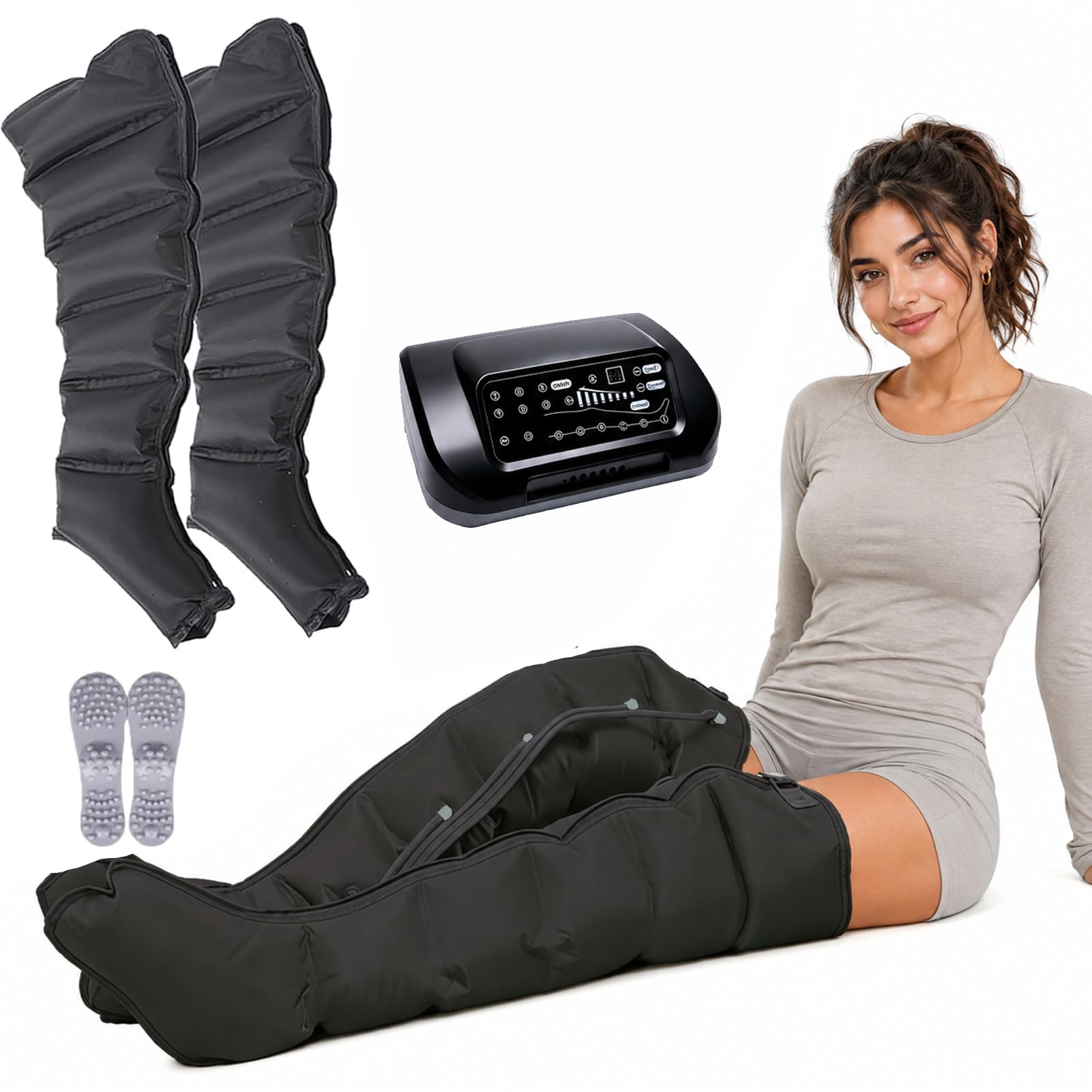 LYJIANGXIN 6 Cavity Pressotherapy Air Compression Leg Foot Massager, L/XL Compression Boots Lipedema Legs Treatment, Calf Massagers for Pain and Circulation, Pressotherapy and Lymphatic Drainage