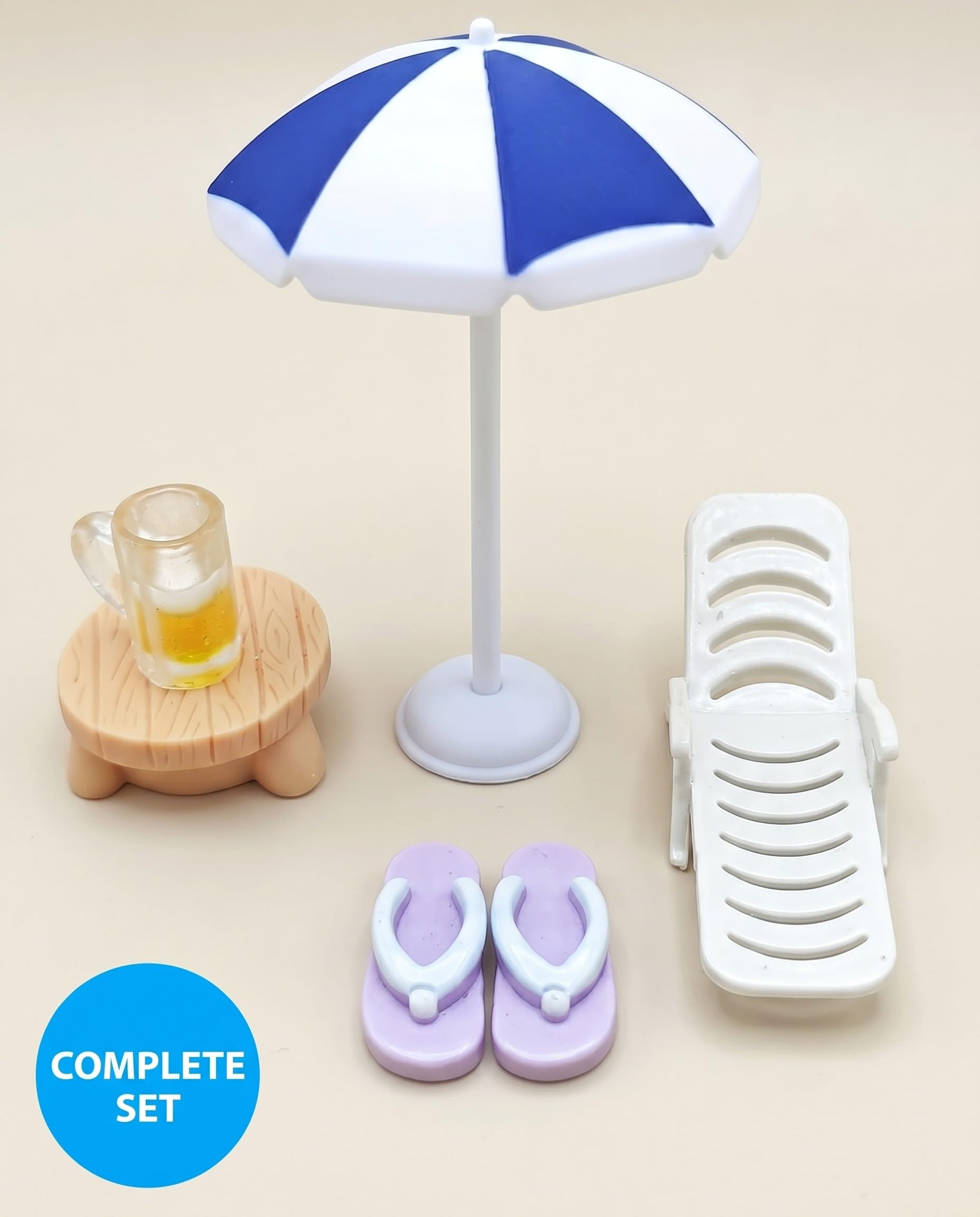 Set De Decoración De Playa En Miniatura – 5 Piezas Con Tumbonas, Sombrilla Y Mesa, Para Casa De Muñecas, Jardín De Hadas O Proyectos DIY, Ambiente Vacacional Realista