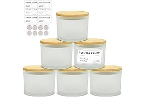 Empty Glass Candles Jars 16oz, 6 Pack Frosted Candle Container with Lids,...