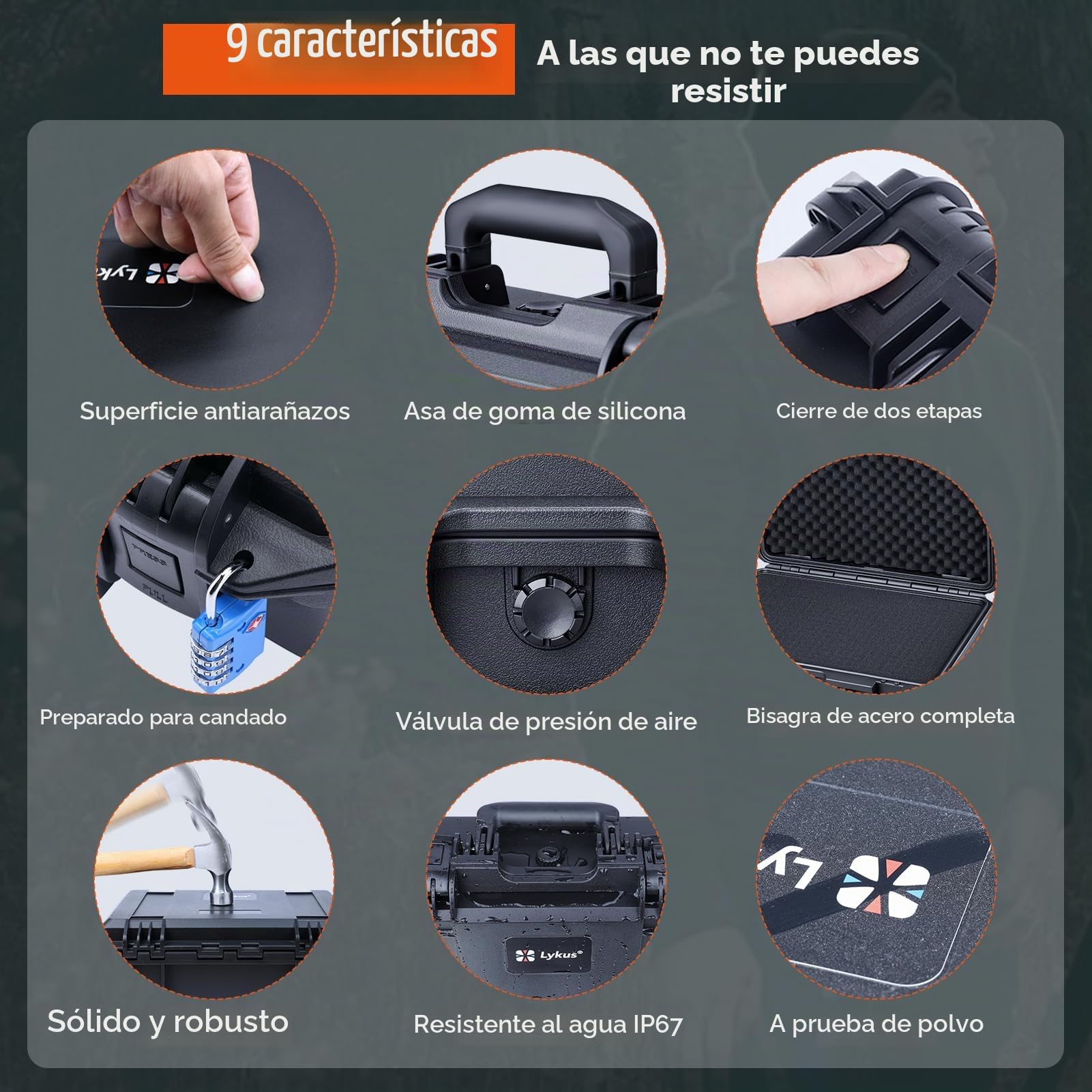 Lykus HC-3910 Maletín/Maleta/Estuche/Case rígida Impermeable con Espuma Personalizable, Tamaño Interior 38,9x22,7x11,5 cm, Adecuado para electrónica y más | IP67 Impermeable, Espuma Personalizable, Adecuado para Cámaras Fotos, Lentes, Equipos y Más
