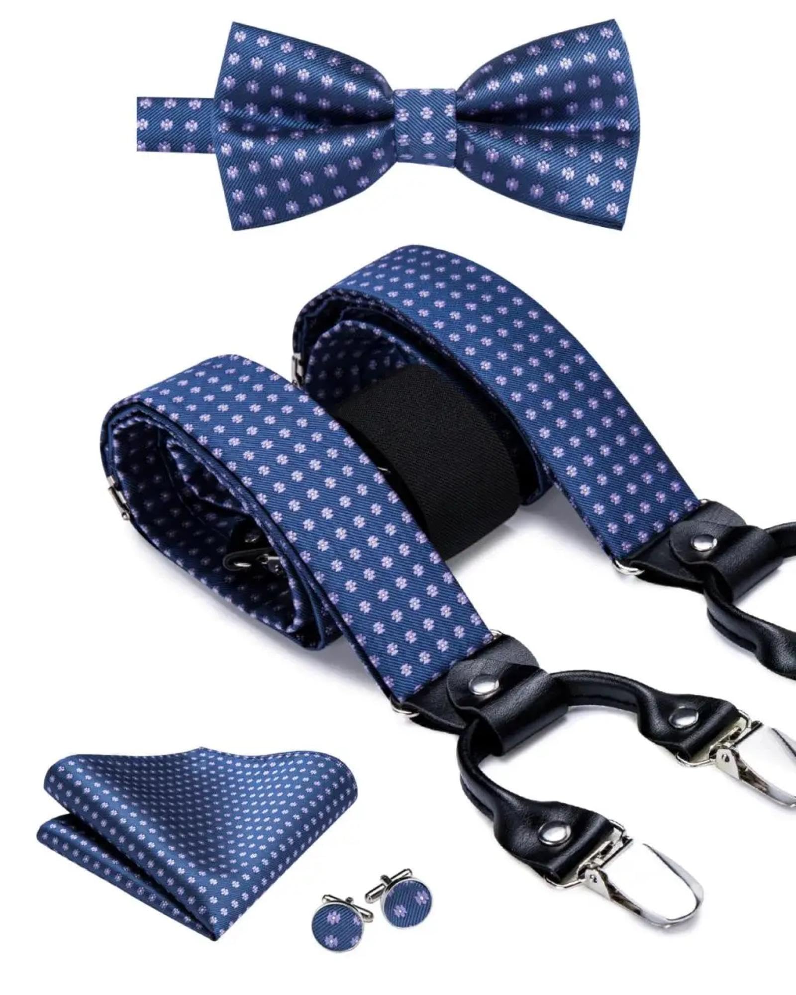 Hosenträger Suspender Herren-Hosenträger-Set Mit Fliege Und Manschettenknöpfen 6 Clips Für Männer Vintage-Hosenträger Blumenmuster Verstellbar